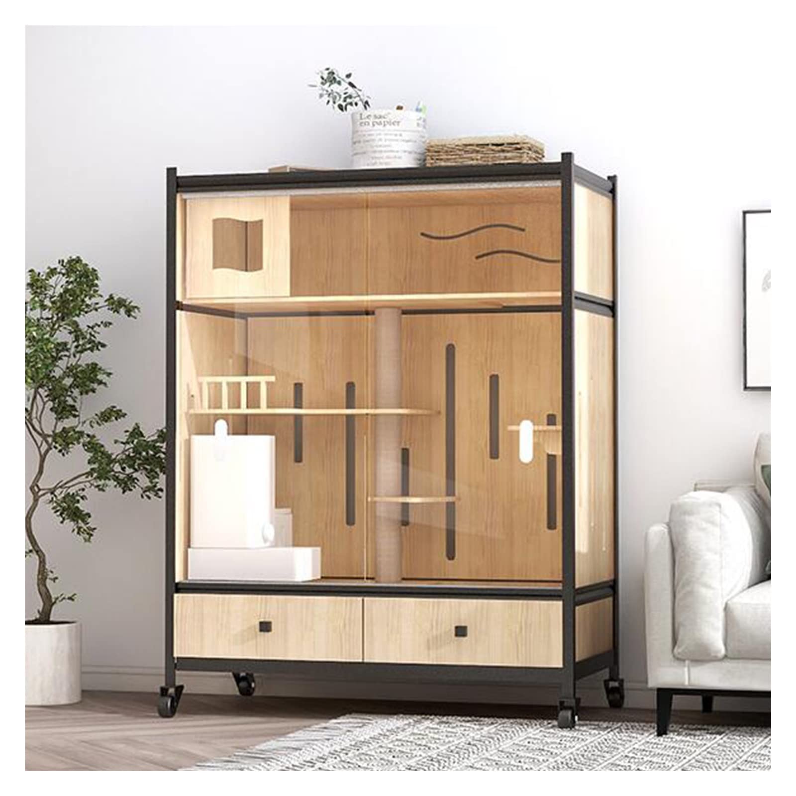 villa per gatti Gabbia for gatti a doppio strato, villa for, sala parto for, gabbia for di grandi dimensioni, T4 Per interni