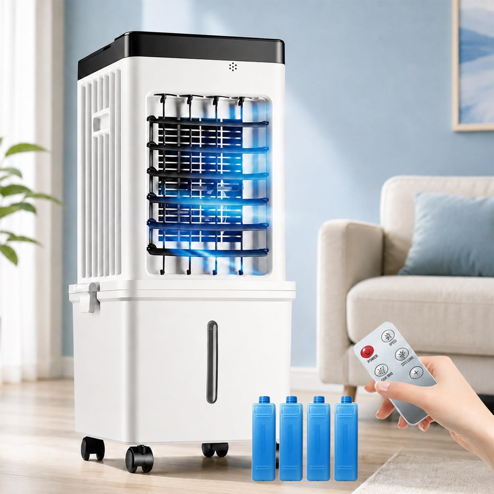 Hoseless Evaporative Air Cooler, Portable Swamp Cooler with 15L Water Tank