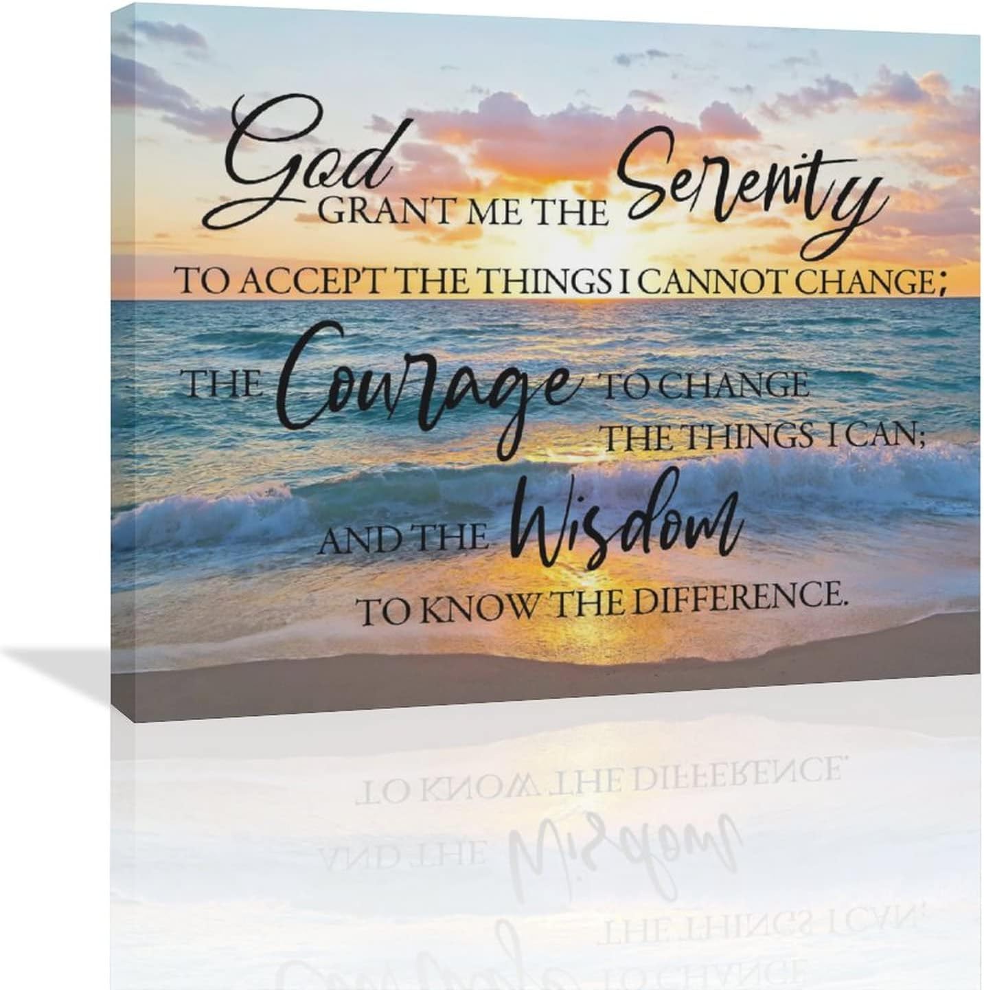 Beach Serenity Prayer Wall Art Coastal Country Farmhouse Canvas Prints Window Sunset Ocean Pictures Painting Framed Scripture Christian Artwork Gifts Home Decor for Bathroom Kitchen Bedroom Dining