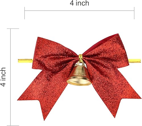 Miniatura 8 de 12 lazos de Navidad con campana, lazos de cinta verde metálico con purpurina de 4 pulgadas, lazos de Navidad prefabricados para envolver regalos,