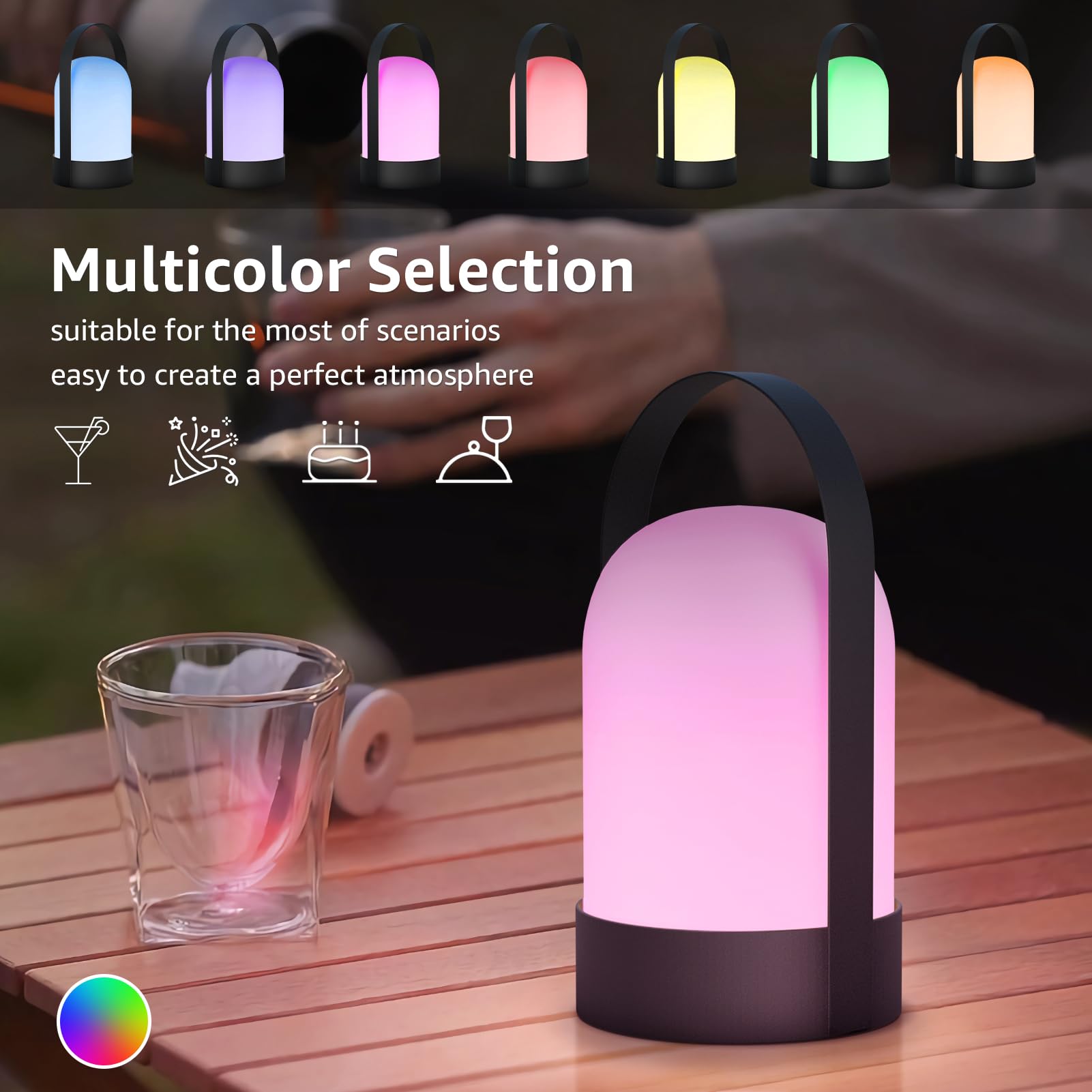 NiceBuy Lampada da tavolo a LED senza fili, dimmerabile, 8 colori che cambiano colore, batteria USB, ricaricabile, per esterni, senza fili, piccola, con telecomando, per campeggio, soggiorno, esterni,