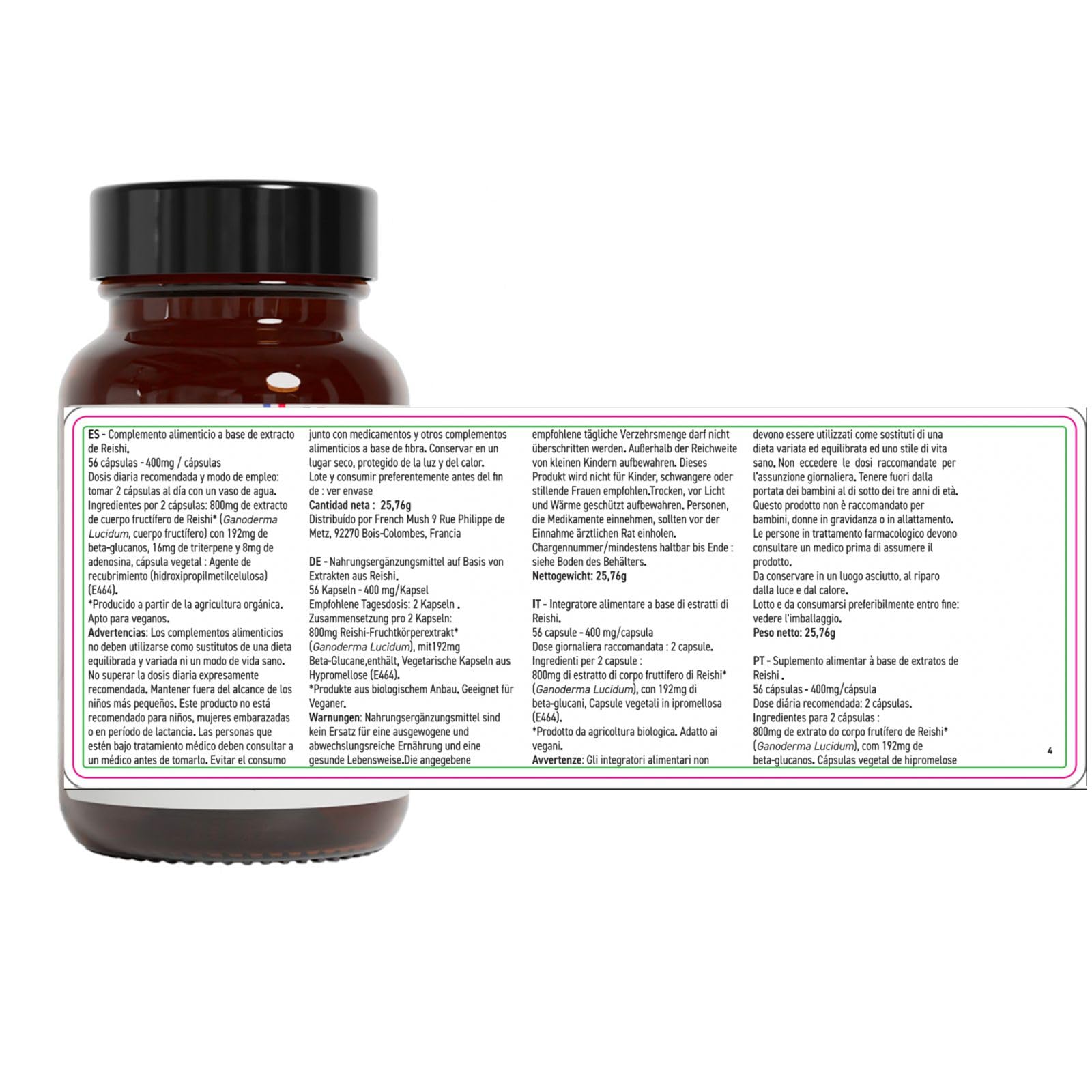 French Mush Reishi Bio 8000mg - 56 Capsule Vegane - 30% Polisaccaridi 92% Biodisponibilità - Effetto Rilassante, Sonno, Umore - Estratto di Reishi Potente - Testato in Laboratorio