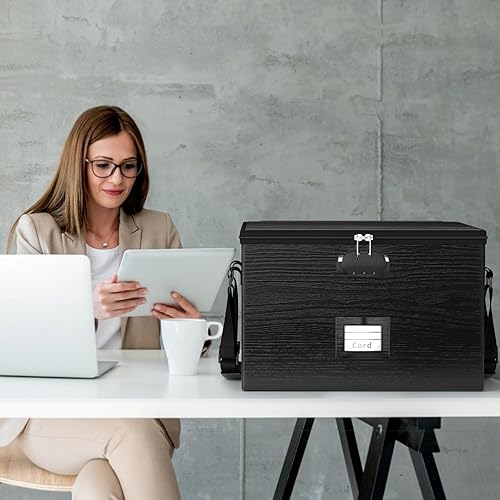 Miniatura 7 de Caja de documentos ignífuga, organizador de archivos - Caja de almacenamiento portátil con bloqueo con asa impermeable para colgar cartascarpeta