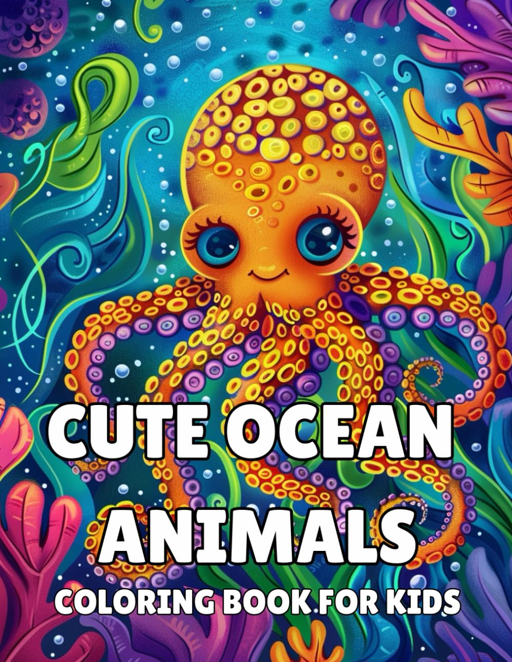 CUTE OCEAN ANIMALS COLORING BOOK FOR KIDS: Fun and Easy Sea Life Illustrations for Little Artists