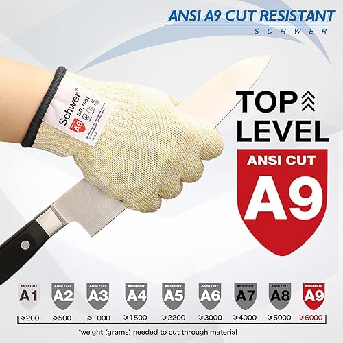 Miniatura 2 de Schwer SlicePro ANSI A9 - Guantes resistentes a cortes AR1501, guantes de corte confiables de grado alimenticio, guantes de mandolina para cortar