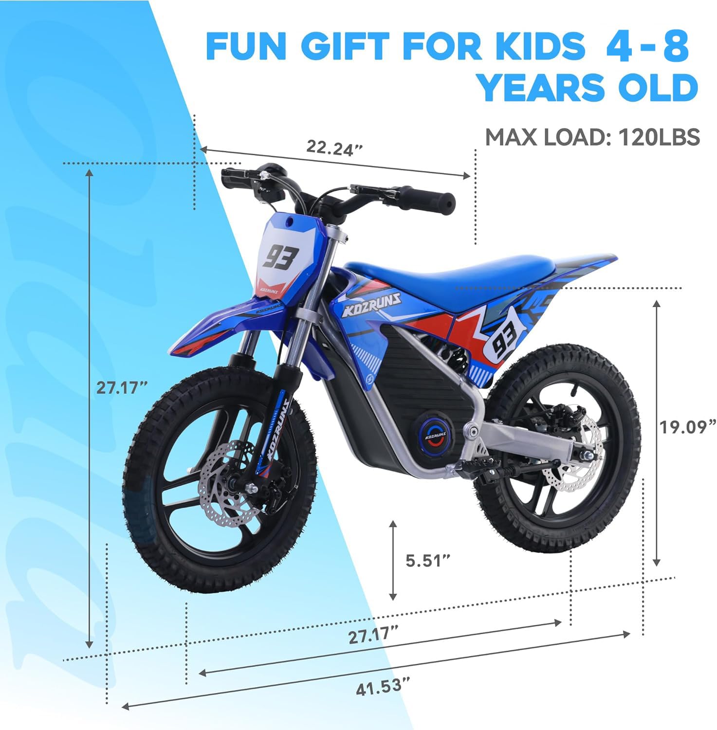 OLALA 36V Electric Dirt Bike for Kids 4-8, 350W Brushless Motor with 3-Speed Control, 18.6 MPH Max Speed, 14" Off-Road Tires Motorcycle, for Boys & Girls, Blue