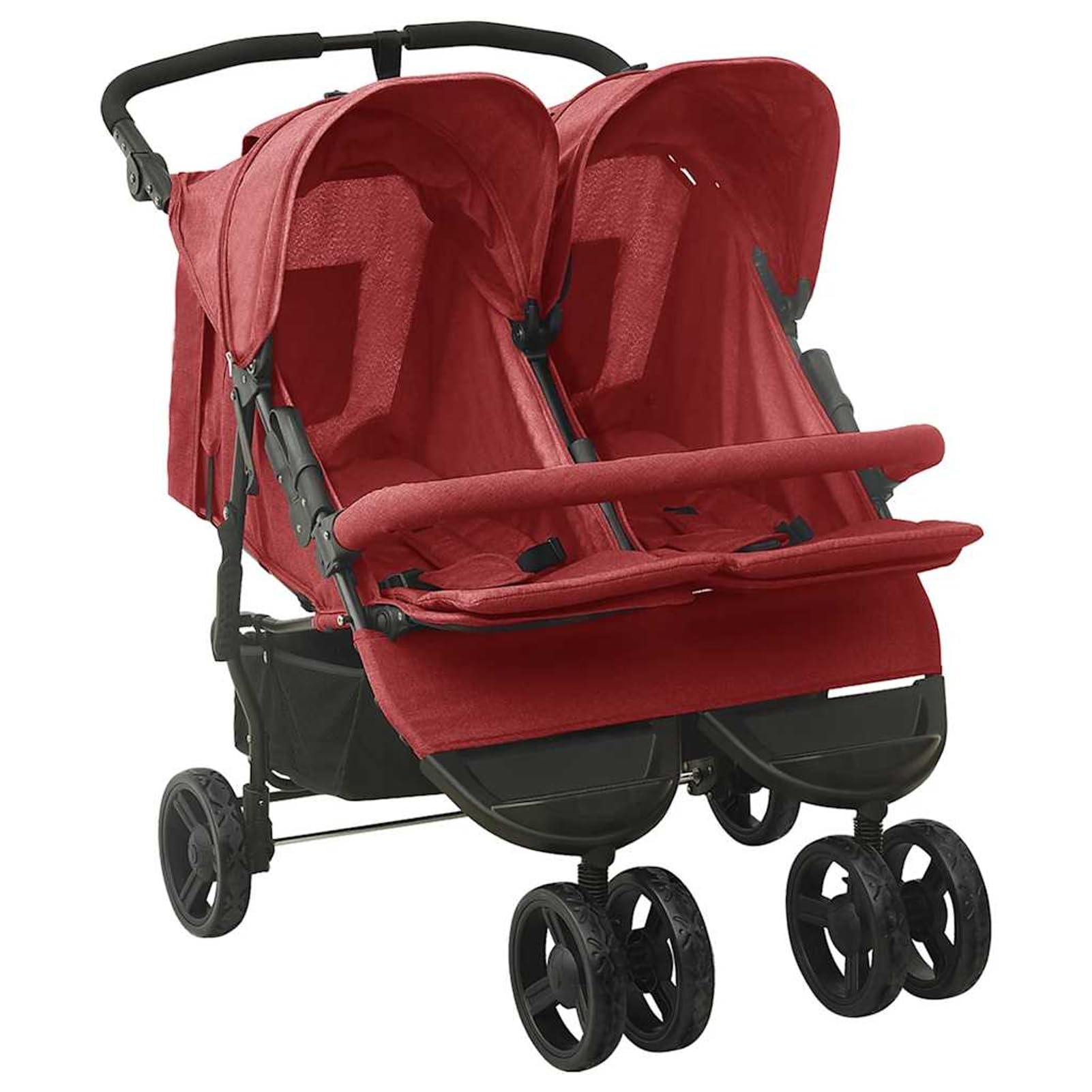 Cochecito Gemelar Plegable, Con Respaldo Ajustable, Reposapiés, Capacidad 15 kg, Rojo, Acero y Lino, para Paseos en Parque Modelo DYEEG-10245ES-MN