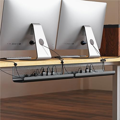 Miniatura 7 de KHAMAL Organizador de cables debajo del escritorio, 26 unidades, kit de bandeja de gestión de cables, diseño hexagonal ventilado con clips para