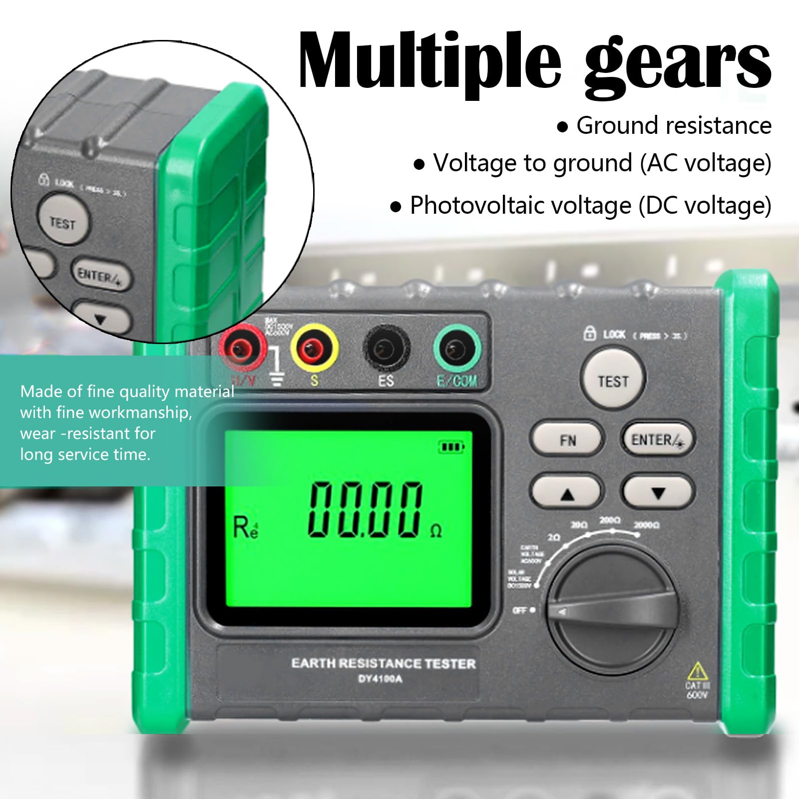 Isolationswiderstandstester, Erdungswiderstandsprüfer 0-2000Ω/ohm Isolationstester Erdspannung AC 0-600V PV Spannung DC 0-1500V Erdungsmessgerät Digital Megaohmmeter Resistance Tester