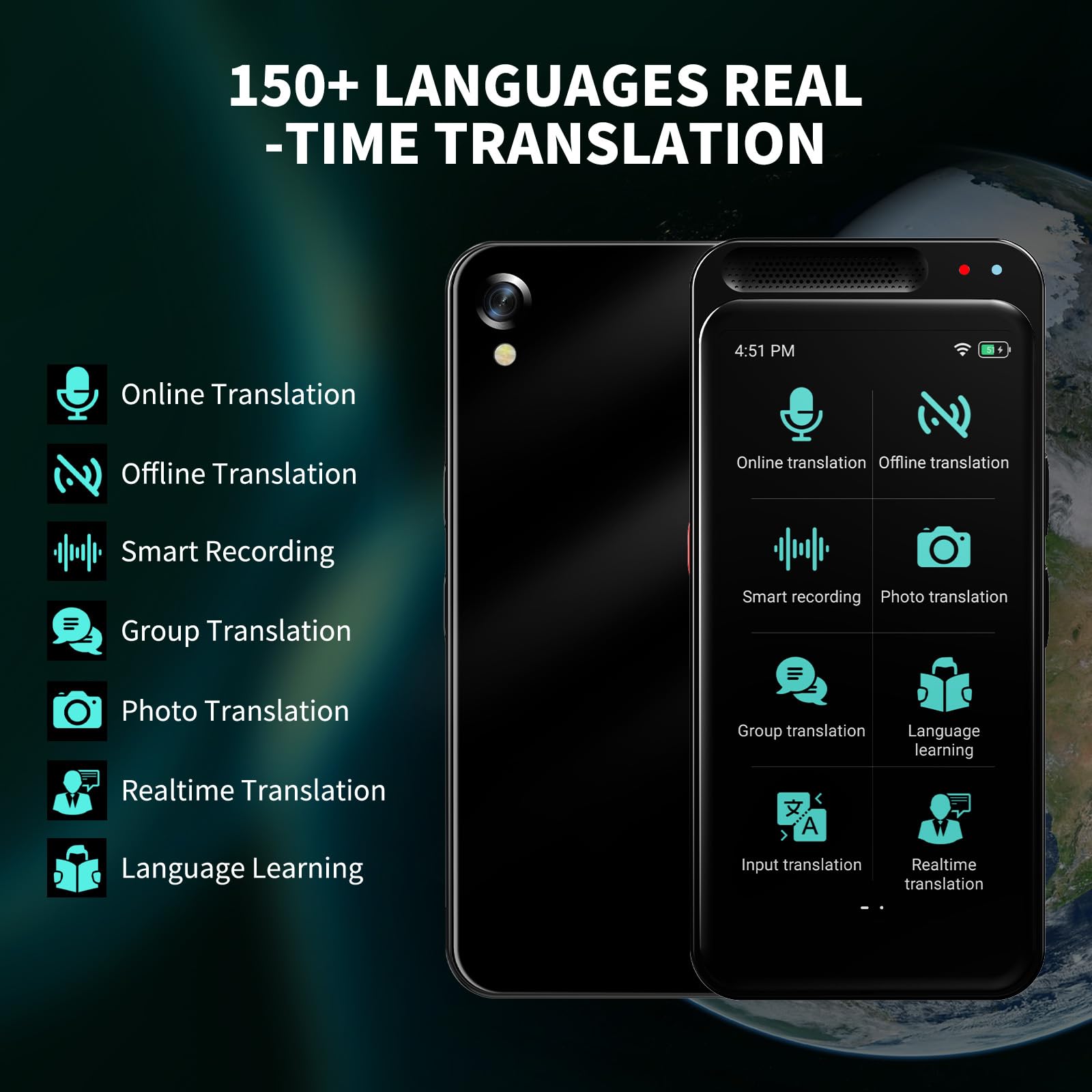 Language Translator Device No WiFi Needed, Upgraded ChatGpt AI Translator Two Way Real Time Voice Translation with 150+ Languages Offline&Recording&Photo＆Text Translation for Business Learning Travel — view 2