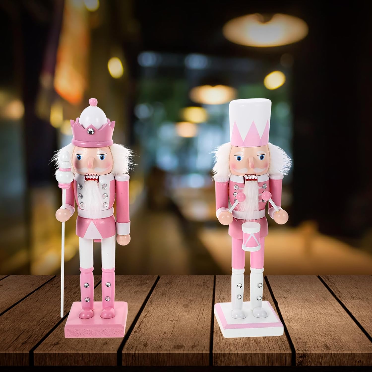 Luxshiny 4pcs Christmas Nutcracker Figurines, Wooden Nutcracker Decorations, Assorted Colors, 9. 44 Inch, Desktop Ornament for Xmas Party Decor