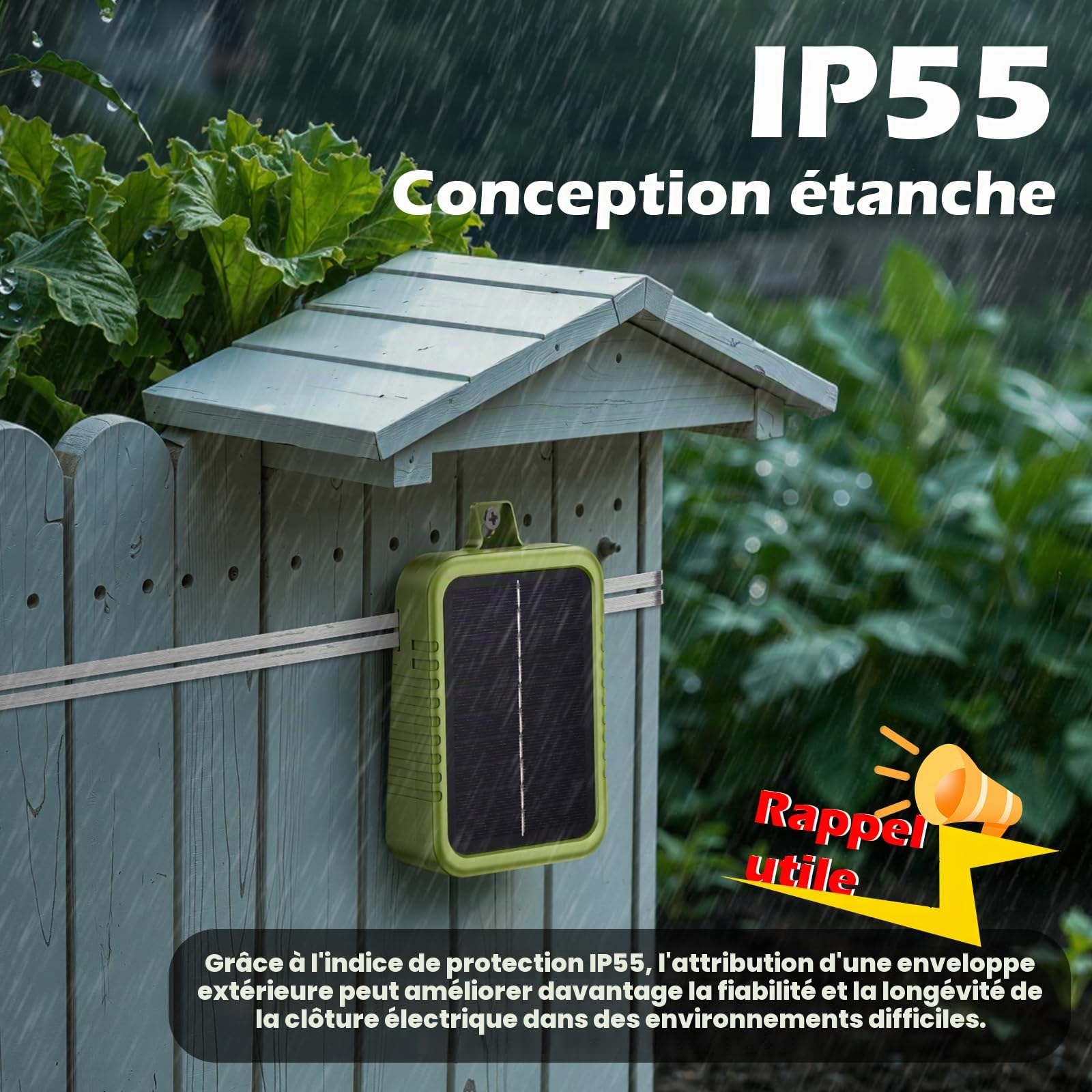 Kit de Clôture Électrique Anti-Limaces, Panneau Solaire 2W et Batterie Lithium Intégrée 2.4Ah, Appareil de Protection avec Bande de Clôture 12m et Accessoires Anti-Limaces, pour Jardins Protection