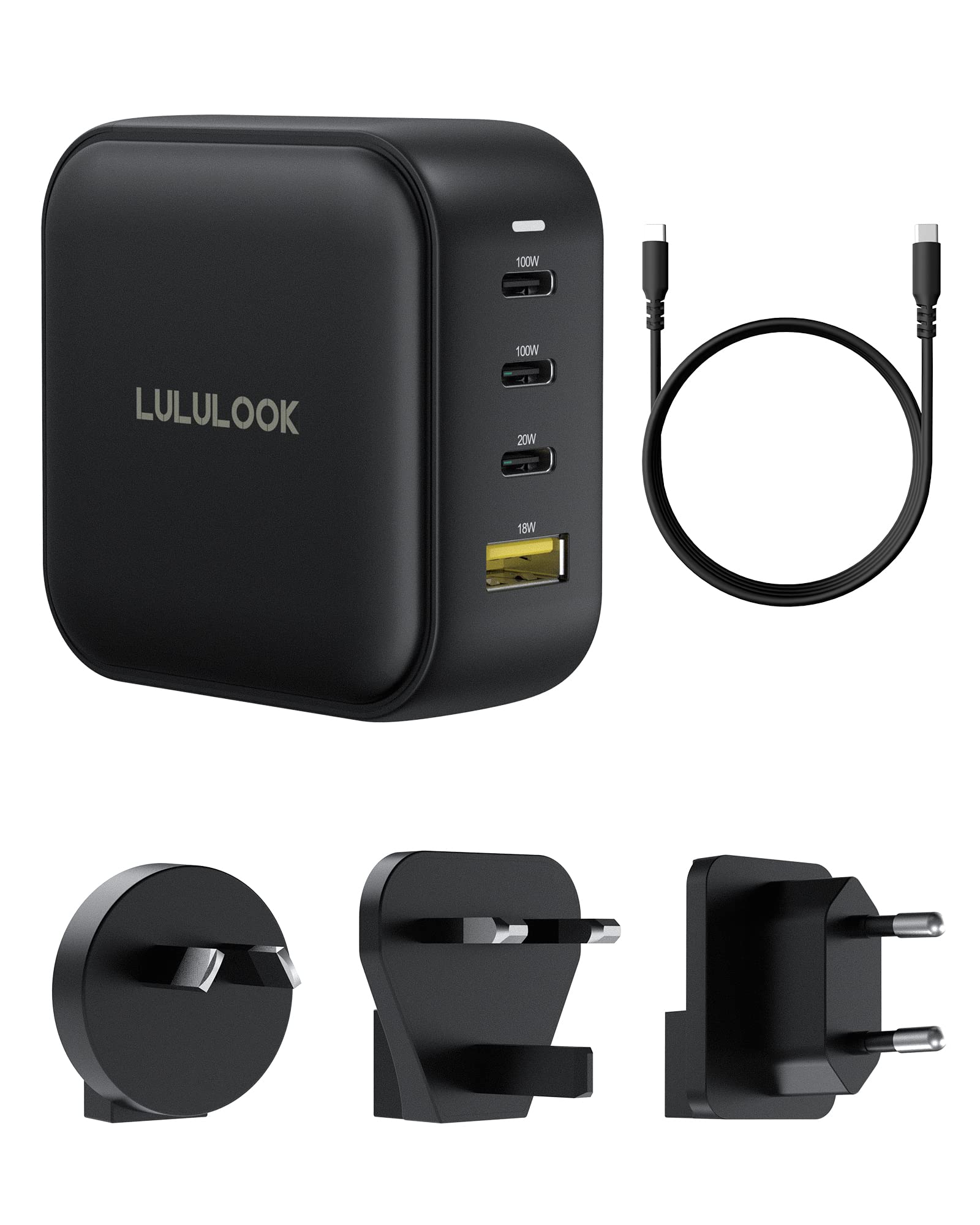 LULULOOK Chargeur USB-C 100W, bloc 4 ports GaN PD - Chargeur rapide universel - Compatible MacBook Pro/Air, iPad mini/Pro, iPhone 16/15, Samsung S23/S22, Pixel 6, ordinateur