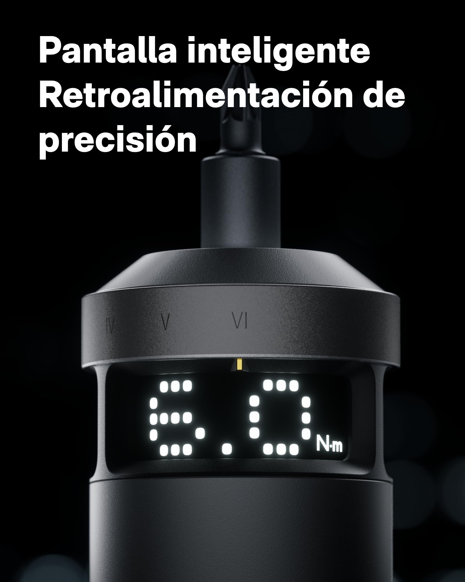 HOTO PixelDrive Destornillador Eléctrico de 3.6V, pantalla inteligente, 6 ajustes de par (0,5-6 N·m), 30 puntas hexagonales 1/4″, luz LED, para electrónica y reparaciones domésticas