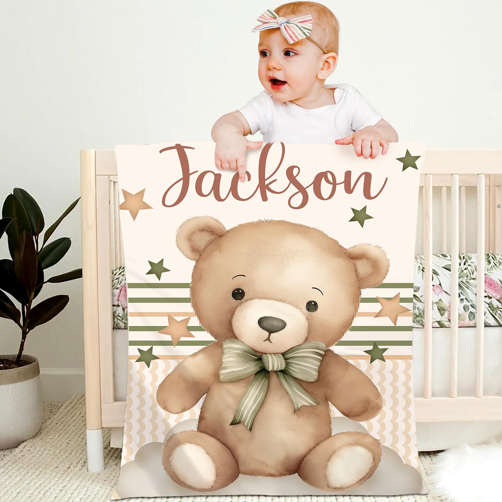 Personalised Baby Blanket with Name Custom 150x200cm Children Girl Boy Kid Throw Blanket Soft Cozy Flannel Name Blanket Animal Elephant Panda Gifts for Newborn Toddlers Adults Birthday Christmas,L
