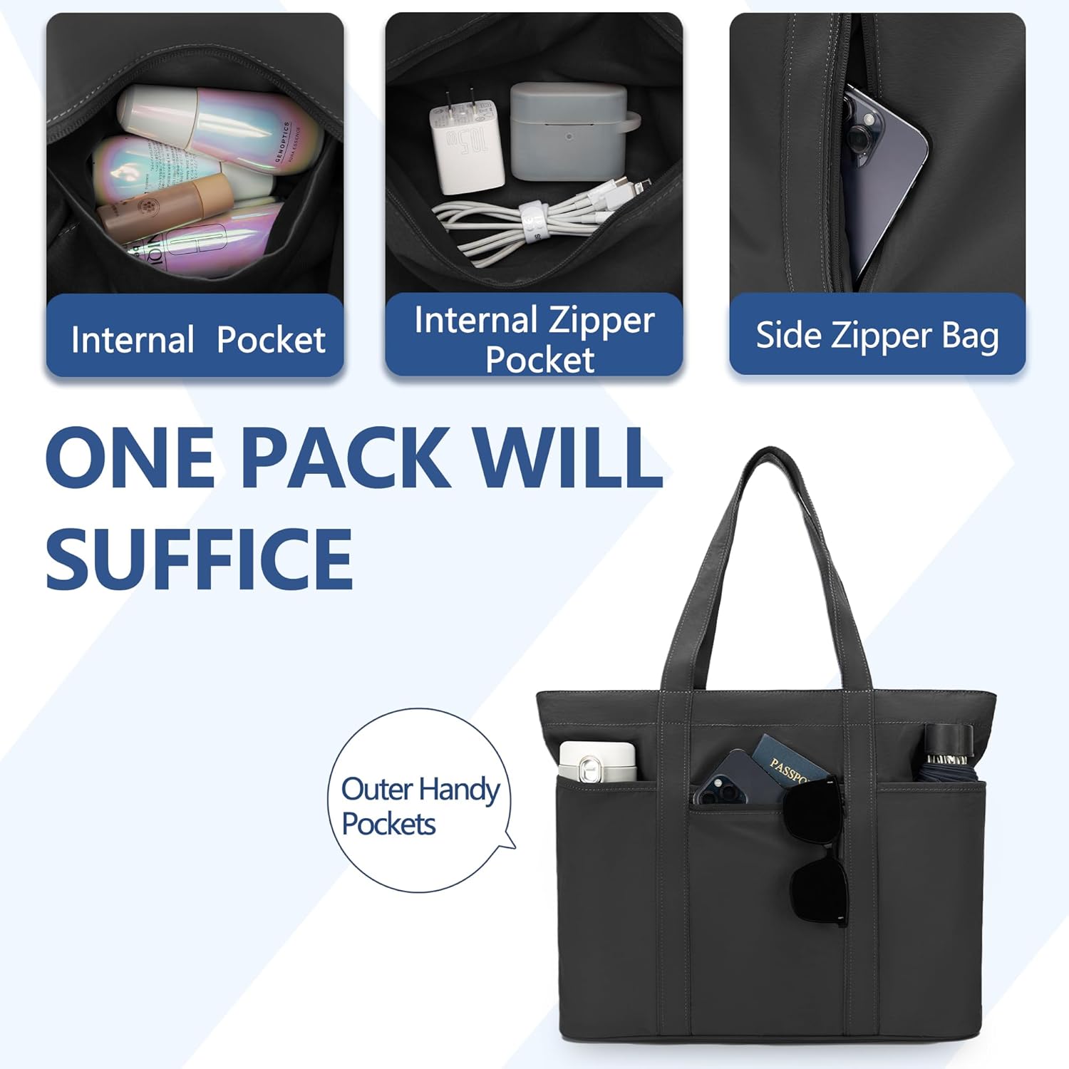 Tote Bag for Women,Large Handbag with Laptop Compartment, Shoulder Bag for Travel, ... - Image 3