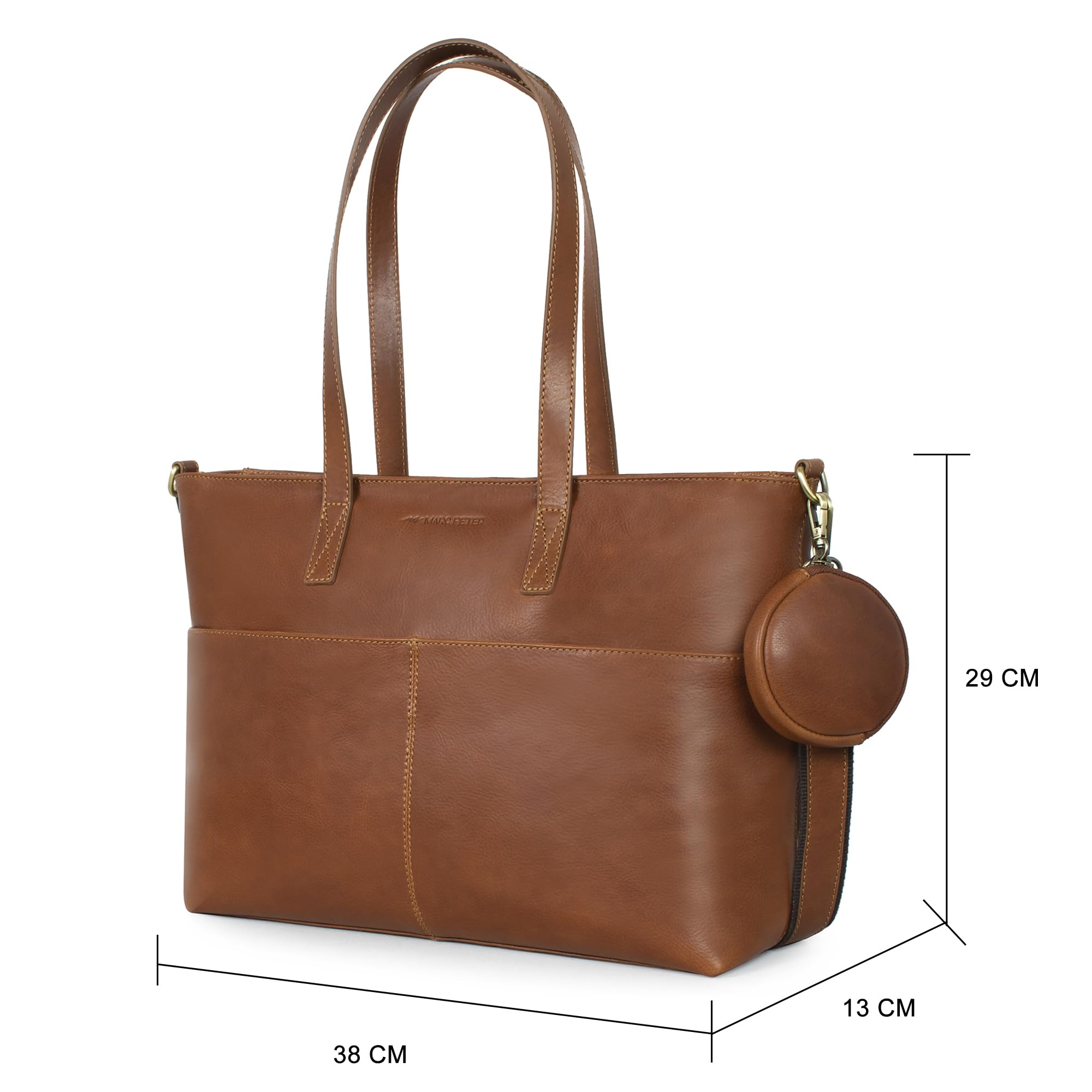 Marc Peter® Vintage Arbeitstasche Sarah, Große Umhängetasche aus Leder, Schultertasche mit 14" Laptopfach, Handtasche für Damen