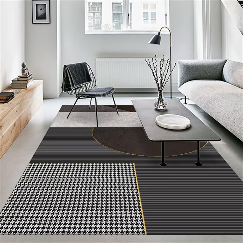 Tapis couloir long moderne gris et noir grand tapis de salon 200x250cm