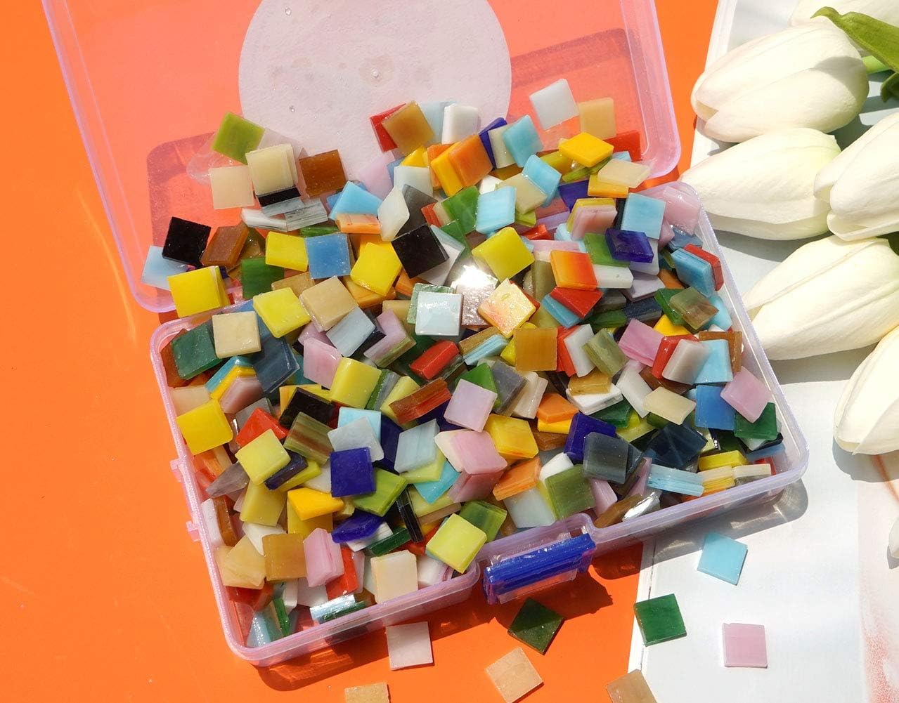 Lanyani 800 Pieces Mosaic Tiles Stained Glass - Assorted Colors for Art Craft and Home Decorations - 500g/1.1lb