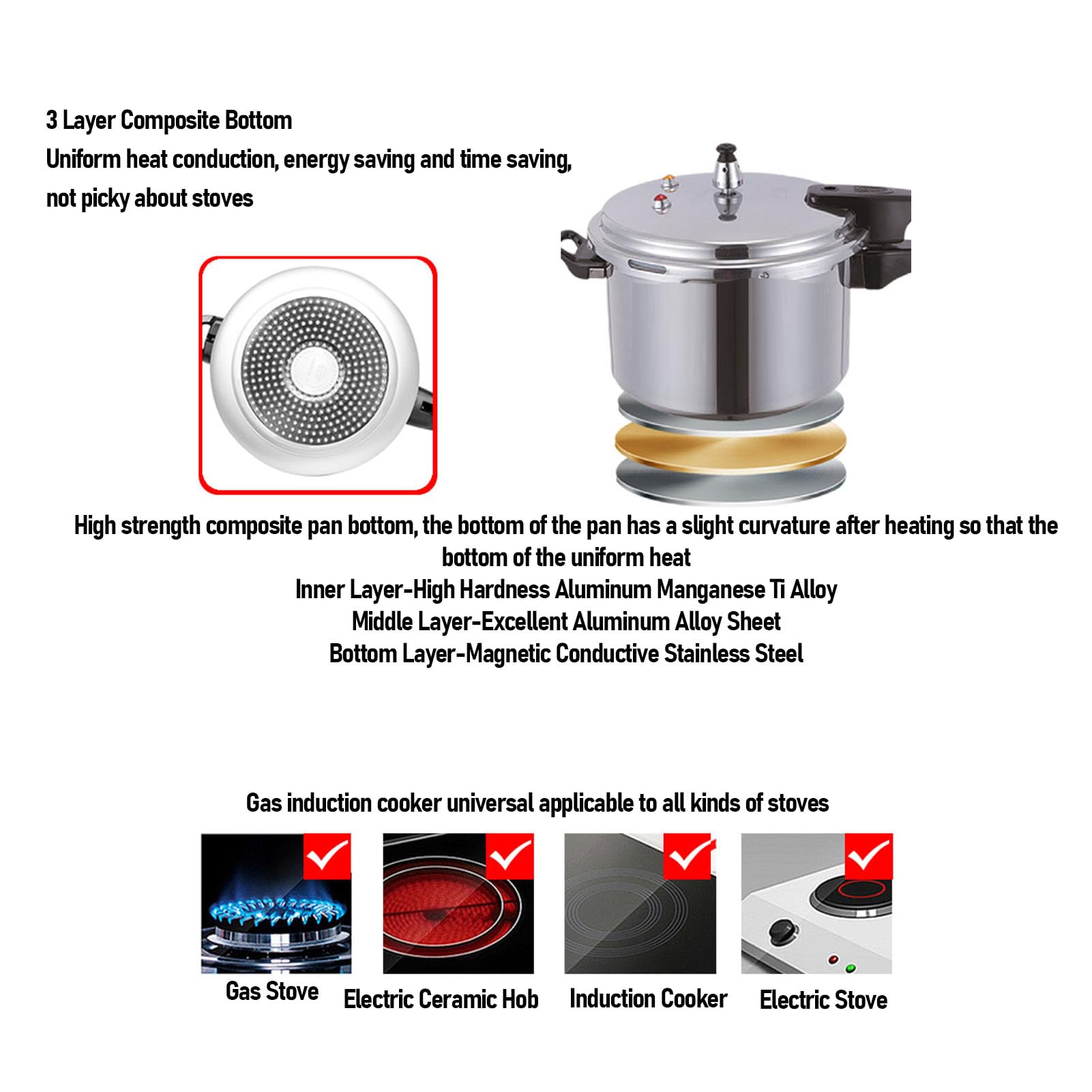 Szybkowar ze Stopu Aluminium, Wysoka wydajność, Przyjazna dla Użytkownika Obsługa w Branży Gastronomicznej, do Elektrycznych Kuchenek Indukcyjnych (22CM/5L)