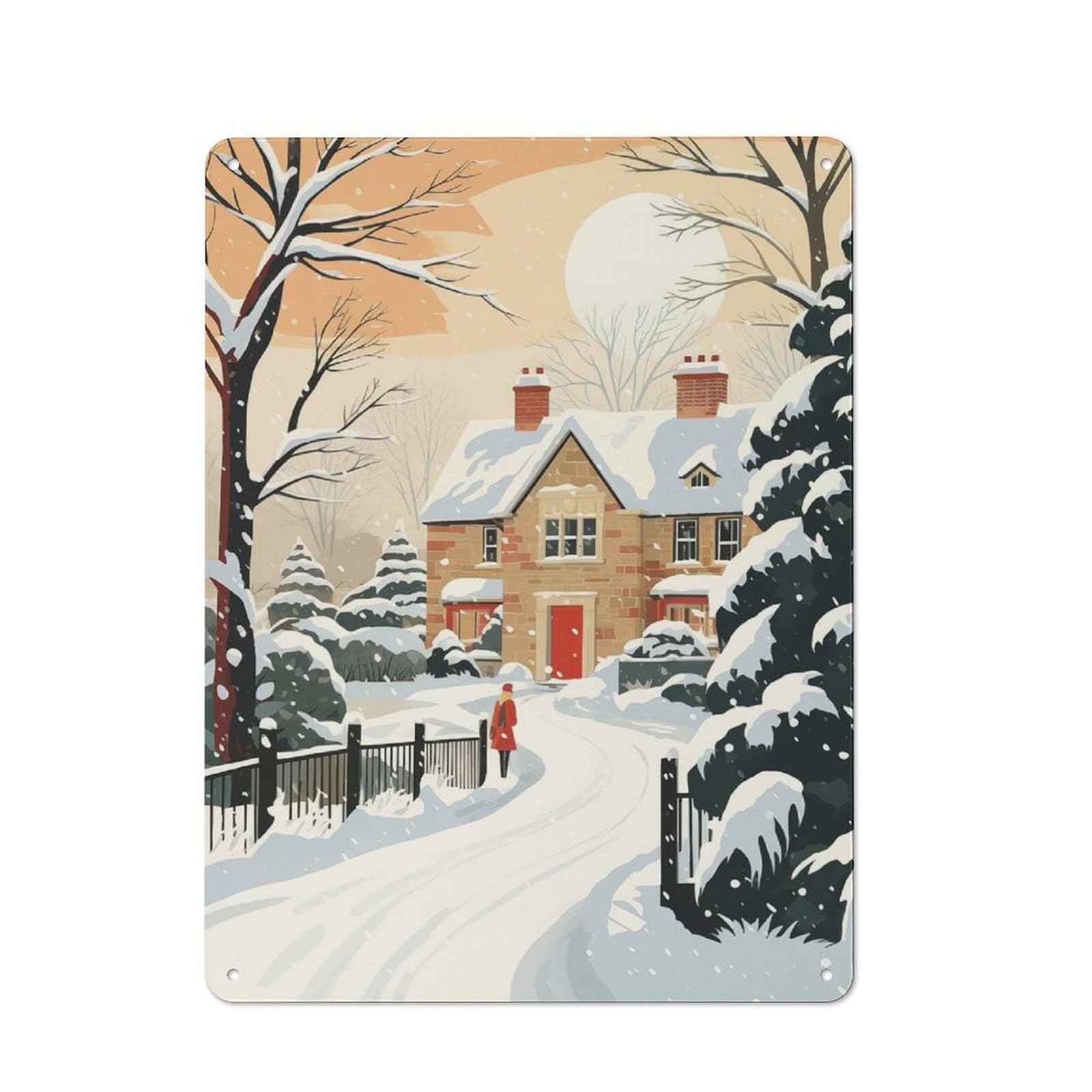 Junmoney Snowy Village Serenity Vintage Tin Sign 40X30cm For Garden Room Or Summerhouse, A Housewarming Gift For Outdoor-Room Decor Collectors
