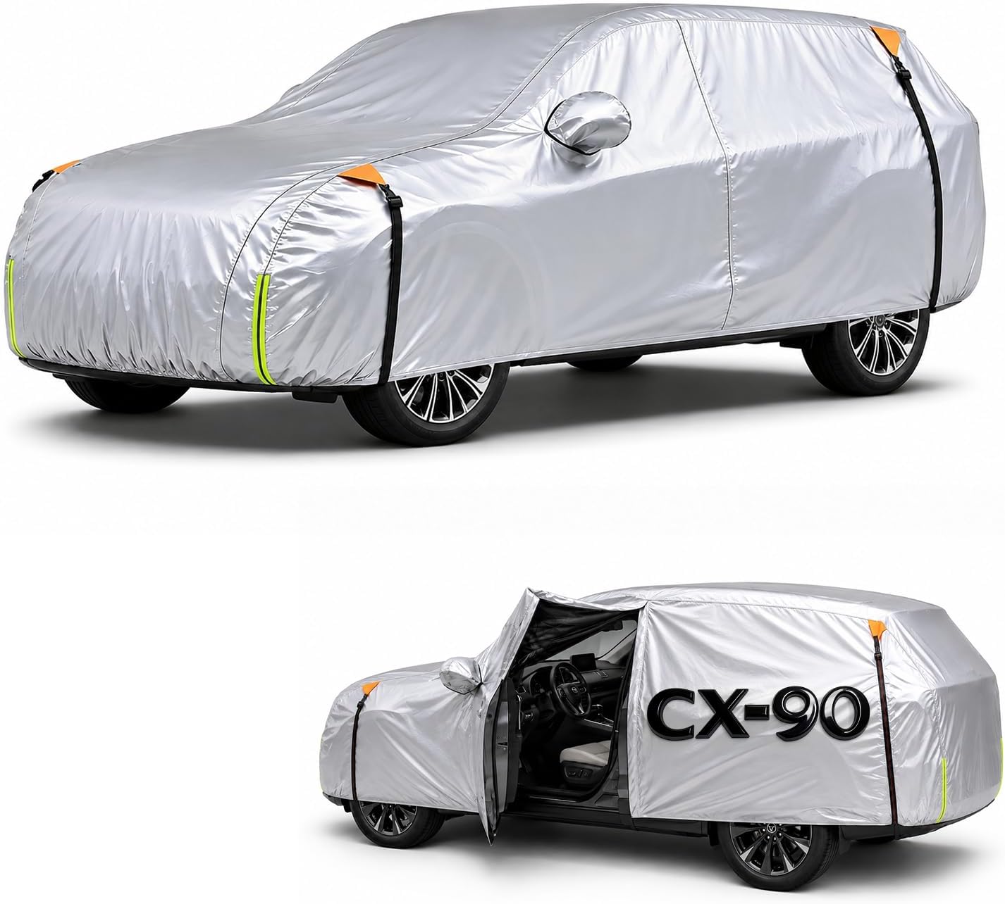 Wigoo Mazda CX-9 CX-90 Car Cover Accessories 2007-2026, Custom Fit Waterproof All Weather Outdoor Indoor Full SUV Cover, Windproof Sun UV Rain Snow Dust Protection, Door Zipper, Reflective Strips