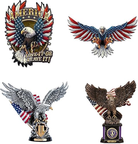 4 calcomanías de pared con bandera estadounidense, águila calva, sacinora patriótico Día de la Independencia, calcomanías de pared extraíbles de