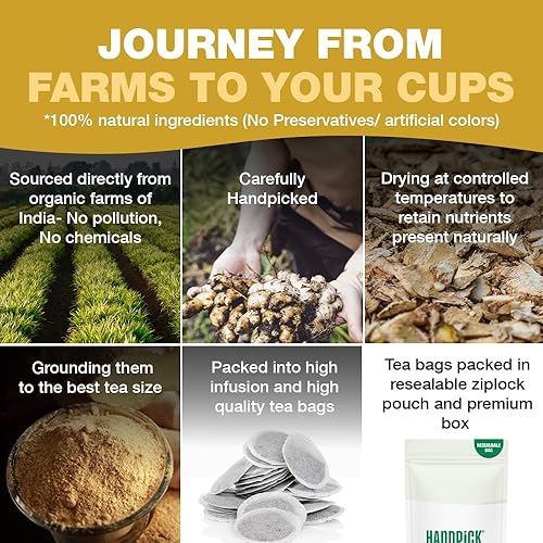 Miniatura 7 de HANDPICK, Bolsas de té de jengibre (100 unidades) sin cafeína, sin gluten, mezcla calmante y picante, bolsas de té de hierbas redondas ecológicas