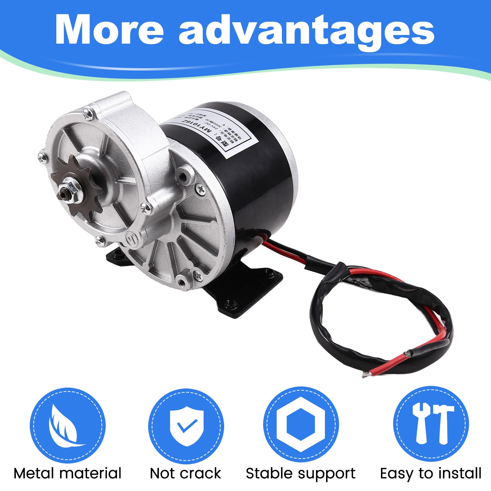 Motor Eléctrico Reductor de Engranajes de 24 V y 350 W con Piñón de 9 Dientes, Motor de CC Cepillado, Reductor Universal para Bicicletas Eléctricas y Scooters.