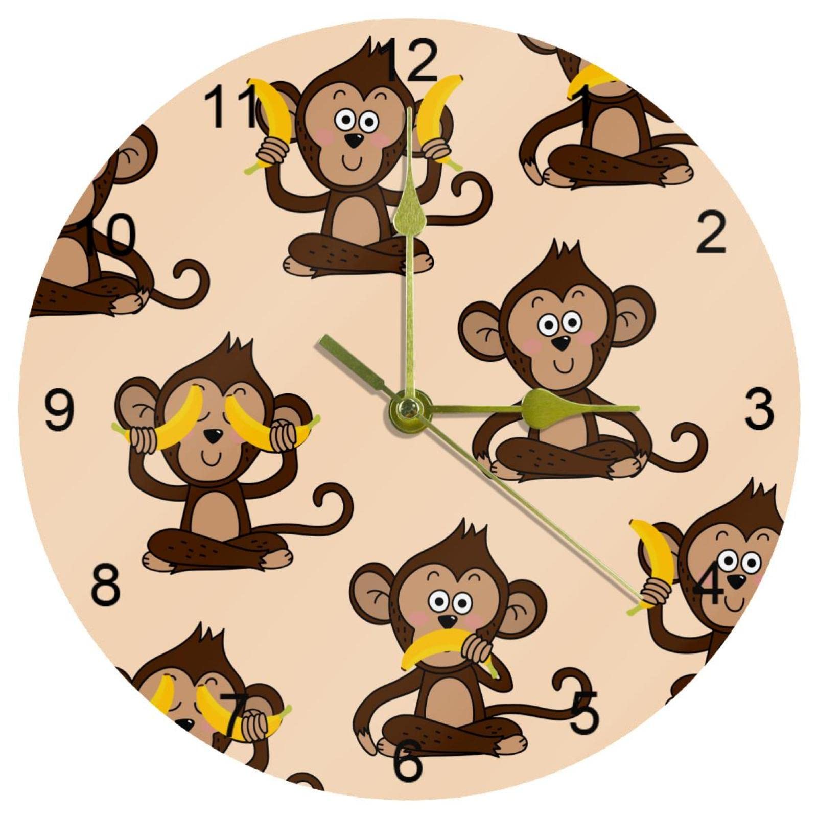 Horloge murale silencieuse singes 25,4 cm pendule chiffres arabes sans bruit