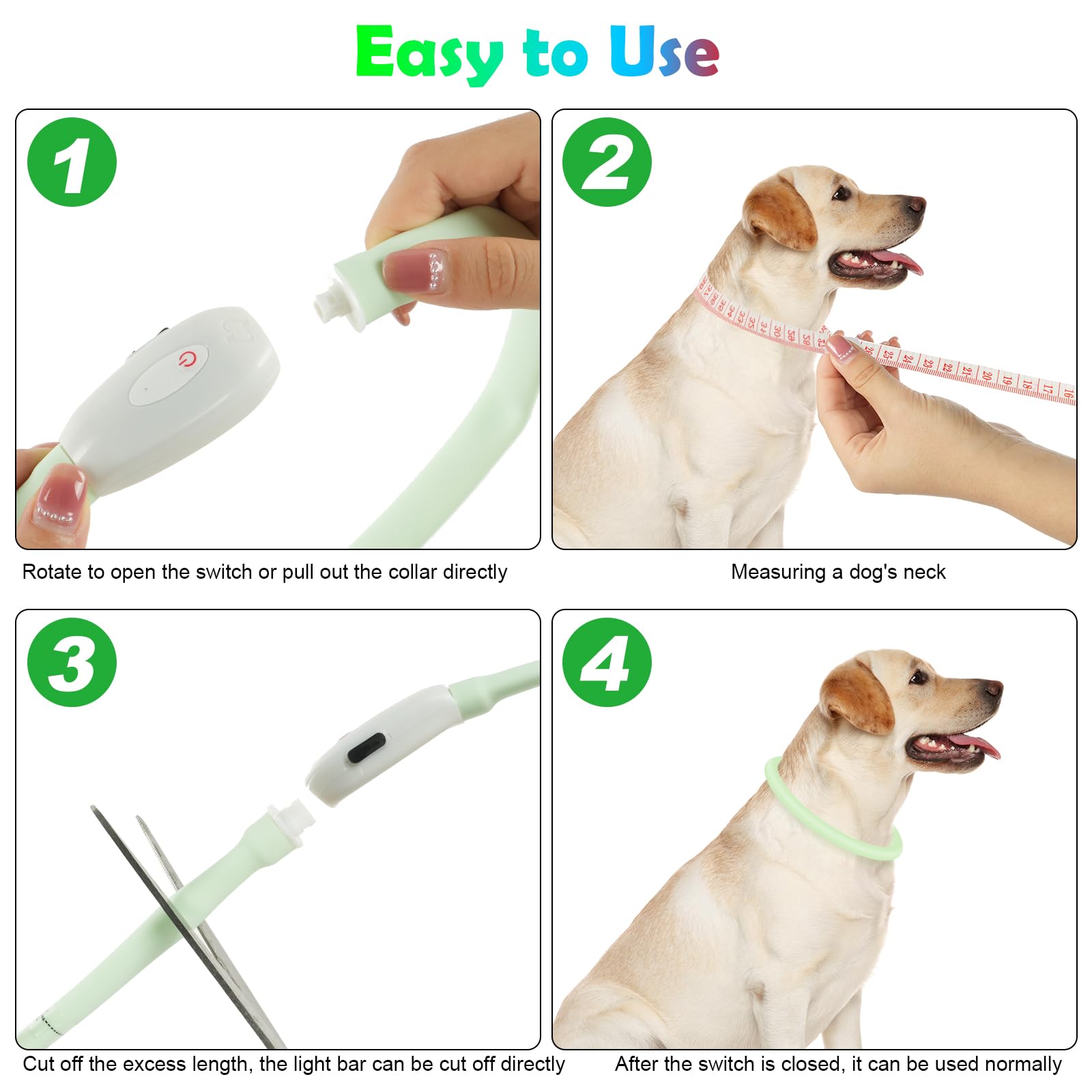 AUAUY Collare Luminoso per Cani, Collare per Animali Domestico LED Ricaricabile USB, Collare di Lunghezza Regolabile con 9 modalità Luminose per Cani di Taglia Piccola Media Grande - Multicolore