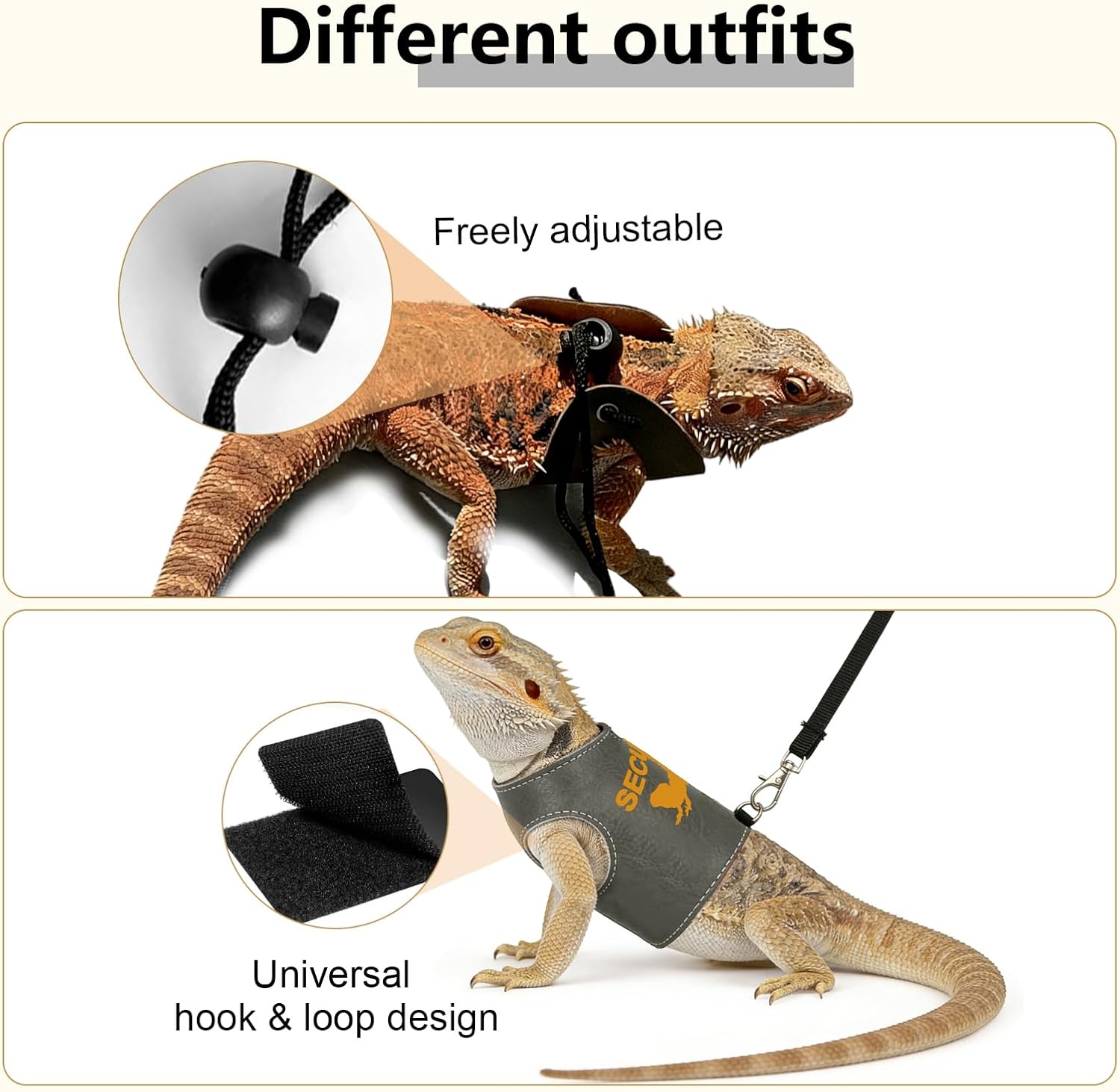 Bearded Dragon Carrier Backpack with Security Printing Harness Leash and 3-Sized Harness Set, Reptile Lizard Travel Guinea Pig Bunny Kitten Travel Carry Bag to Transport (Grey, PU Leather)