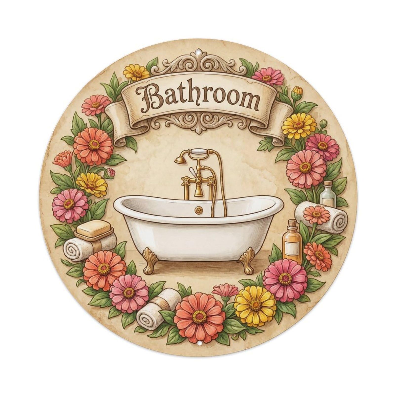 Bathroom Zinnia Bathroom Metal Tin Sign
