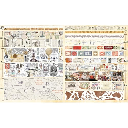 Miniatura 5 de Juego de 18 rollos de cinta washi, calcomanías de viaje, boletos de viaje mundial, mapa de matasellos, vistas a la calle, calcomanías vintage IDY