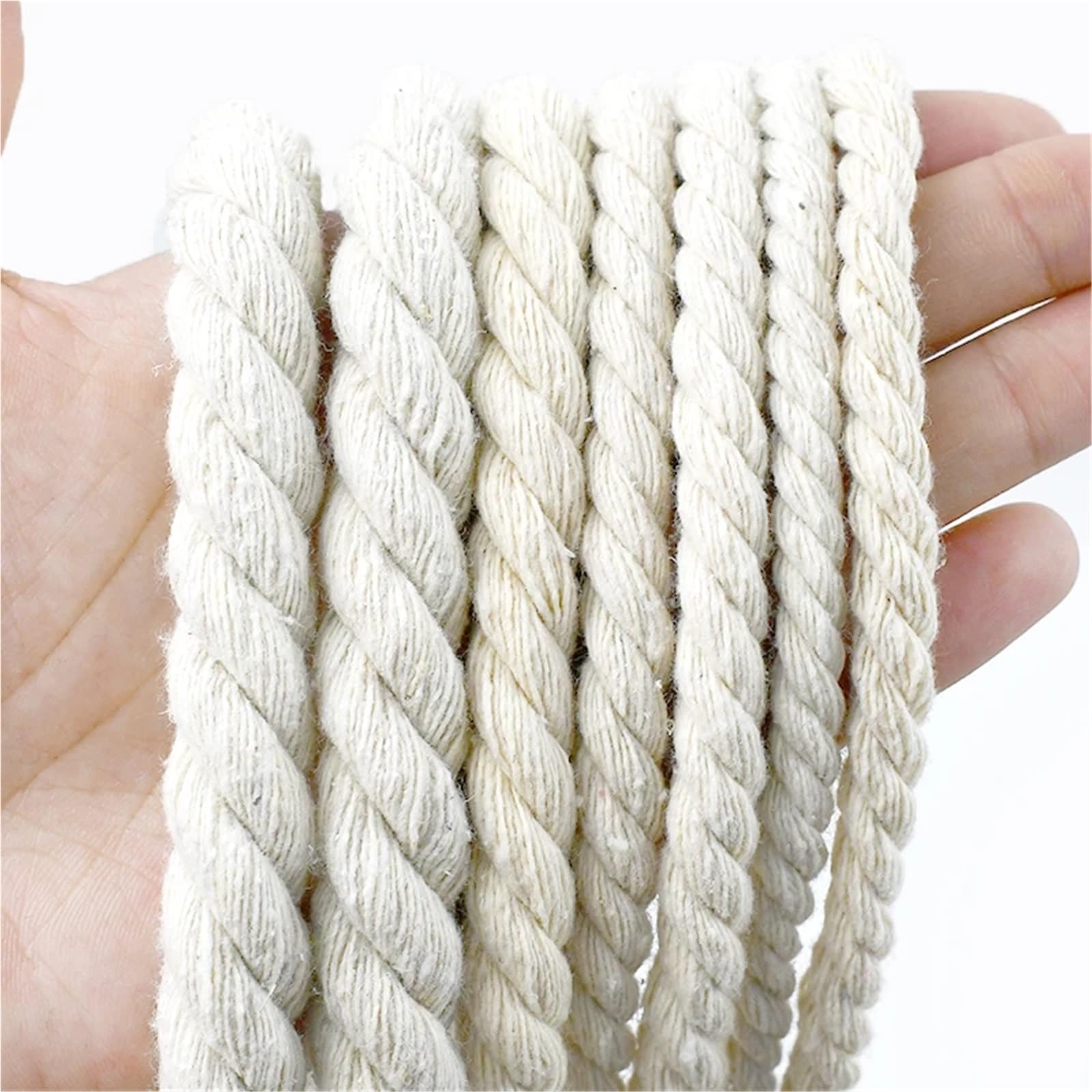 Makramee Garn 2/5/10M Beige 5-20mm geflochtene Makrameeschnur 3 Anteile Baumwollseil gedrehte Seile Faden dekorative Schnurtasche