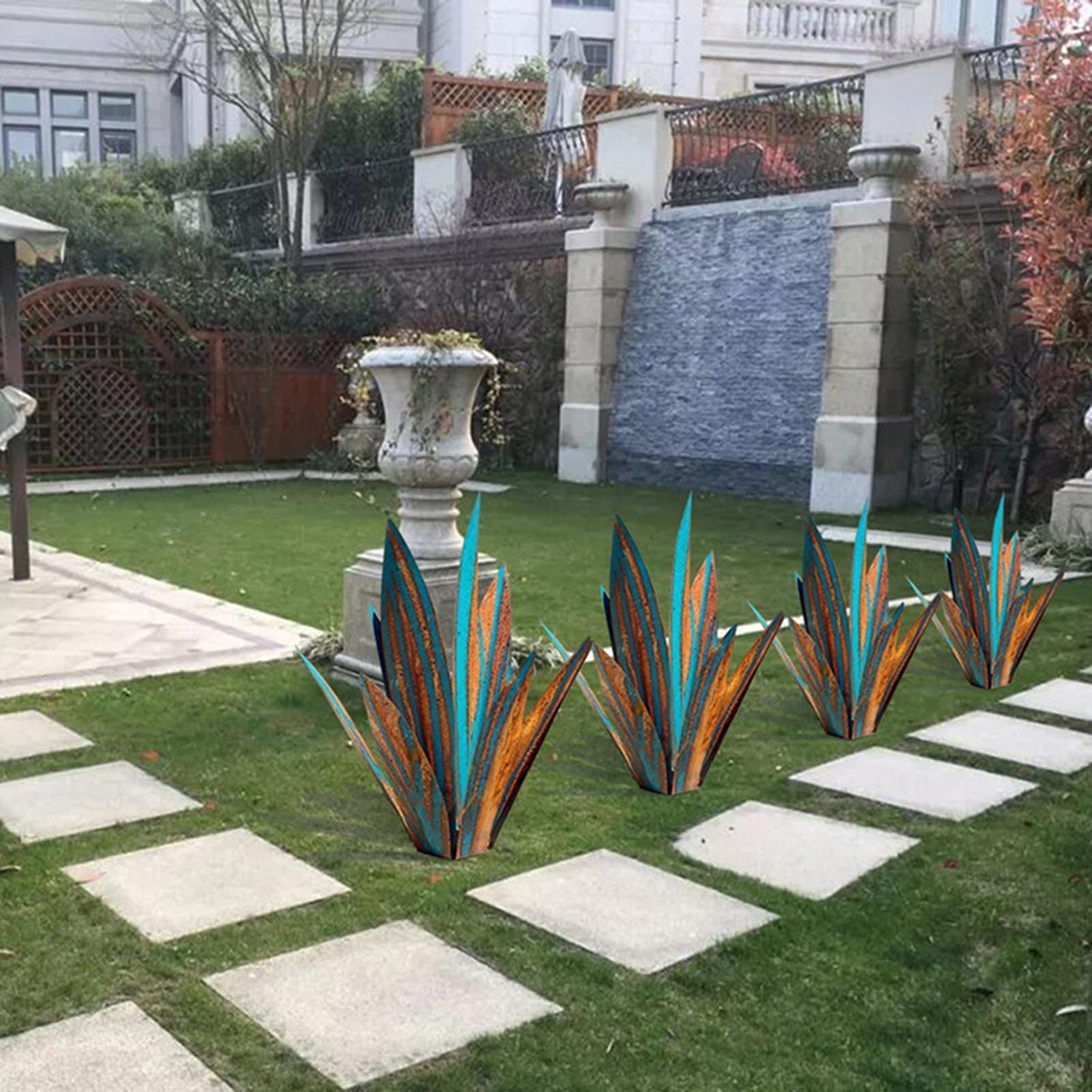 Grande Scultura di Pianta di Agave in Metallo per Prato, Giardino E Patio – Arte Unica per Esterni 4,65cm