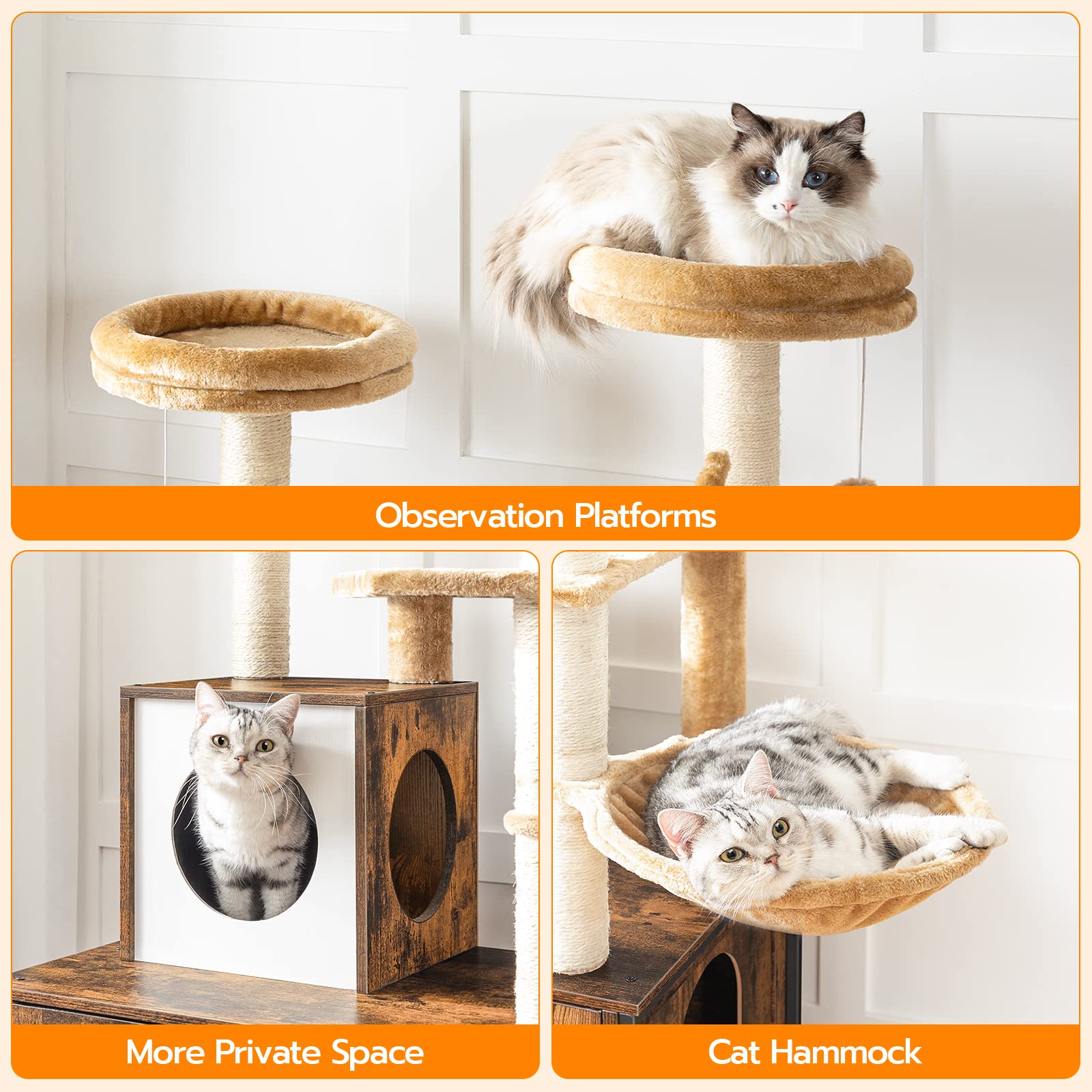 HOOBRO Cat Tree with Litter Box Enclosure, Scratching Posts, Litter Box
