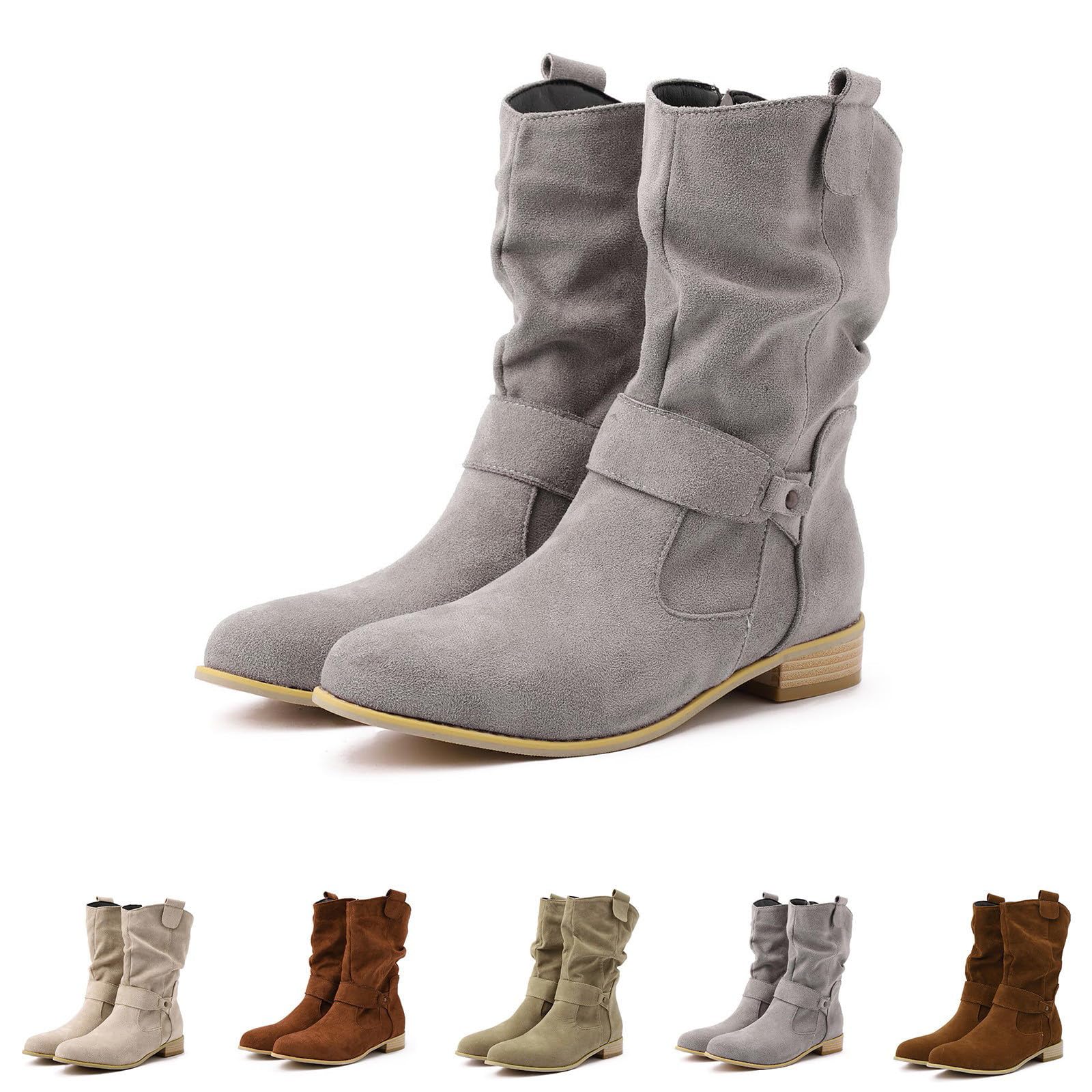 Eleganckie półbuty dla kobiet, wsuwane buty z klamrą, krótkie buty zimowe z obcasem blokowym, styl do noszenia w czasie wolnym, na co dzień