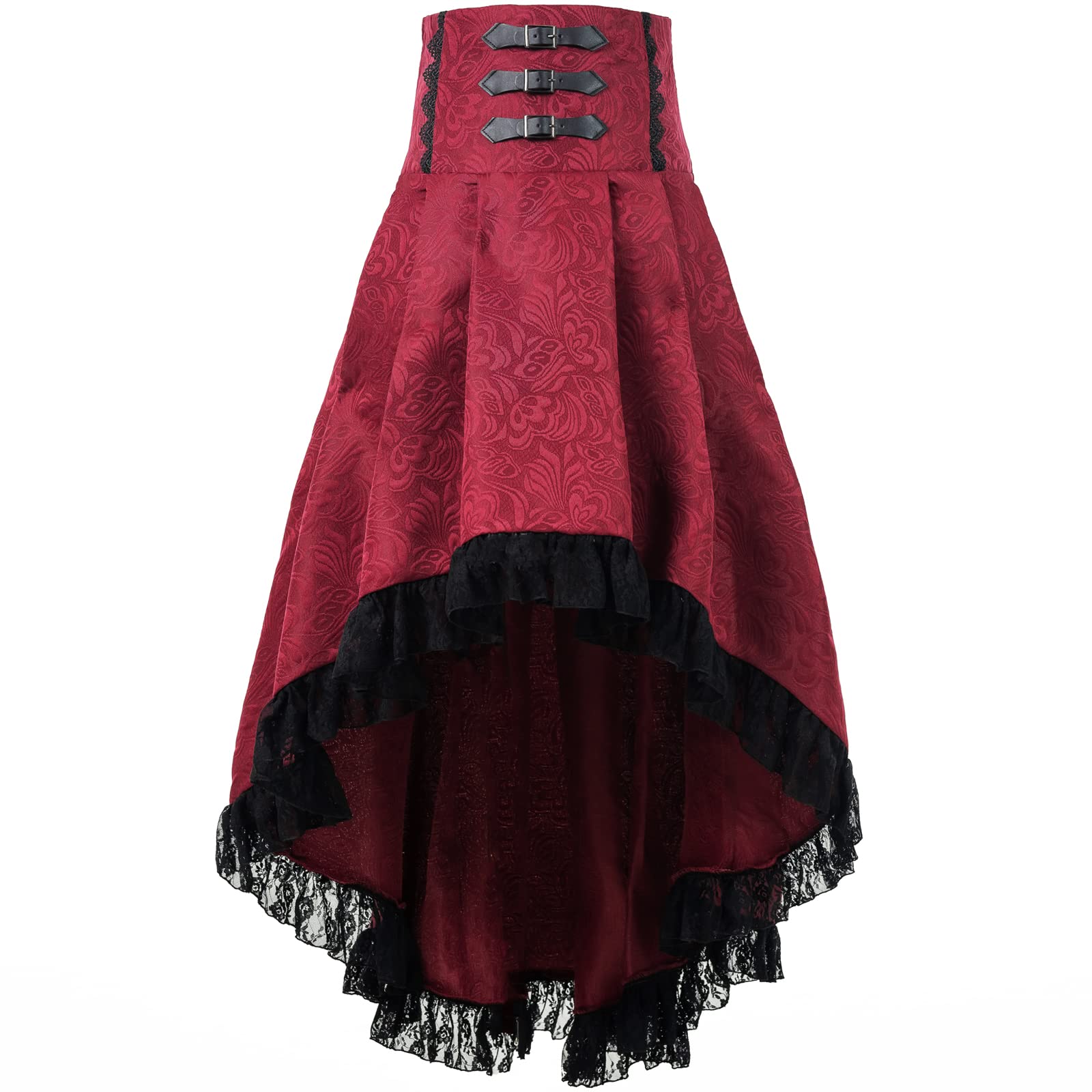 Fiamll Damen Gothic Steampunk Rock Viktorianischer Piratenrock mit hoher Taille und Rüschen