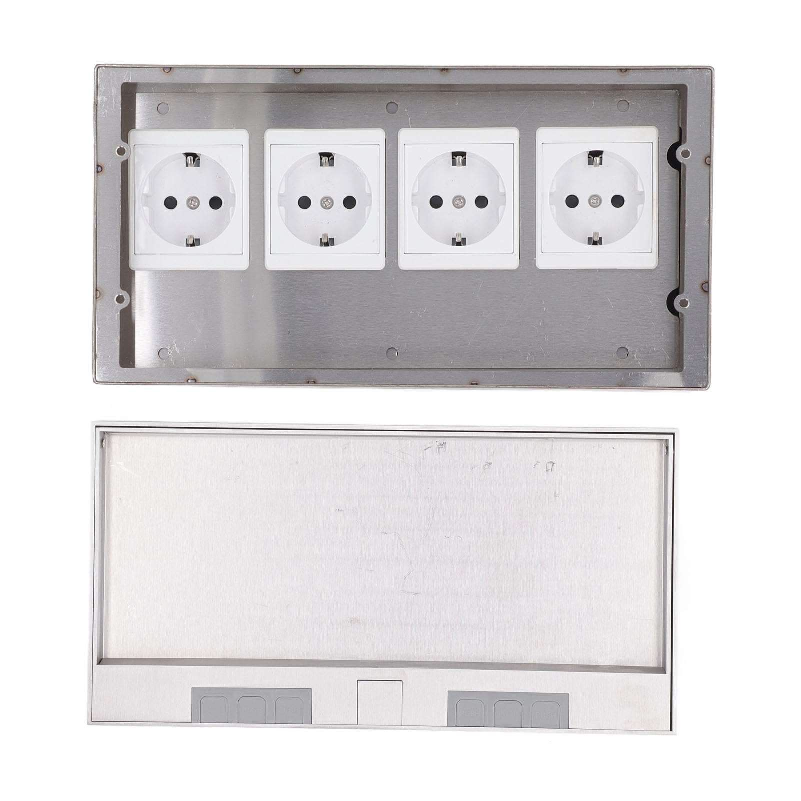 Caja de Enchufes de Piso Empotrada, 4 Enchufes de 2 Orificios Estándar de la UE, Caja de Tomacorrientes Eléctrica de Piso Empotrada de Acero Inoxidable AC250V 4000W para Hogares