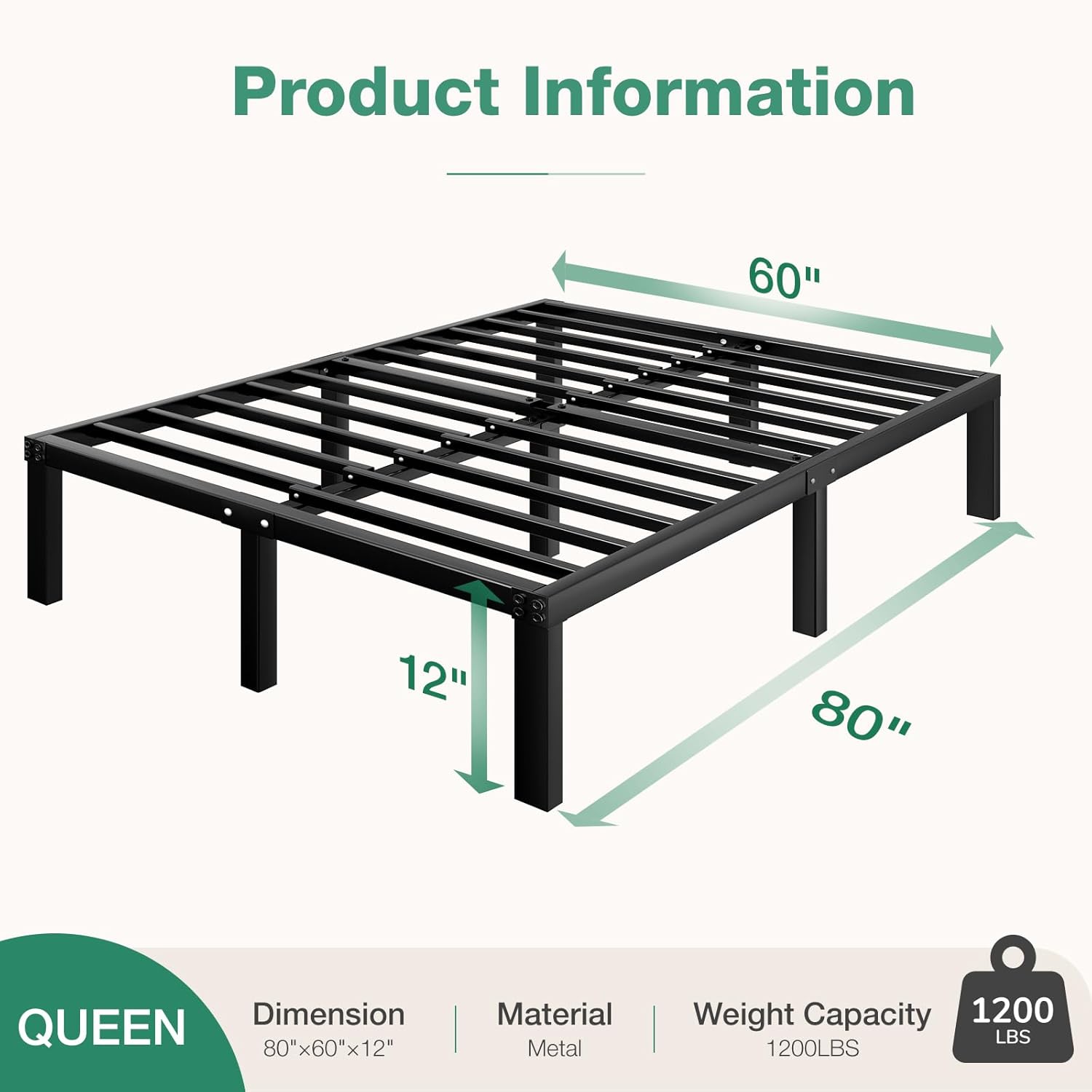 Novilla Queen Size Bed Frame, 12 Inch Metal Platform Bed Frame Queen Size with Storage Space Under Bed, Heavy Duty Steel Slat Support, Easy Assembly, No Box Spring Needed