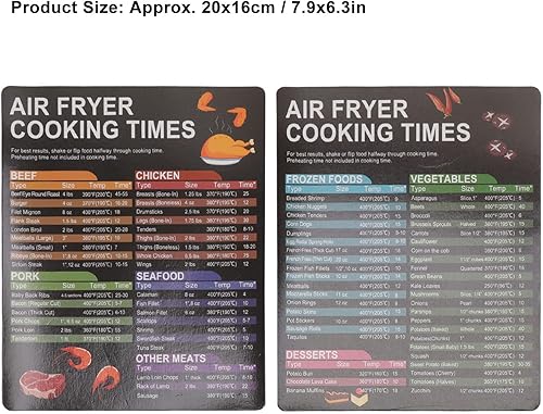 Miniatura 7 de Juego de hojas magnéticas para freidora de aire, paquete de 2 accesorios para freidora de aire, tabla de tiempos de cocción, hoja de trucos de olla