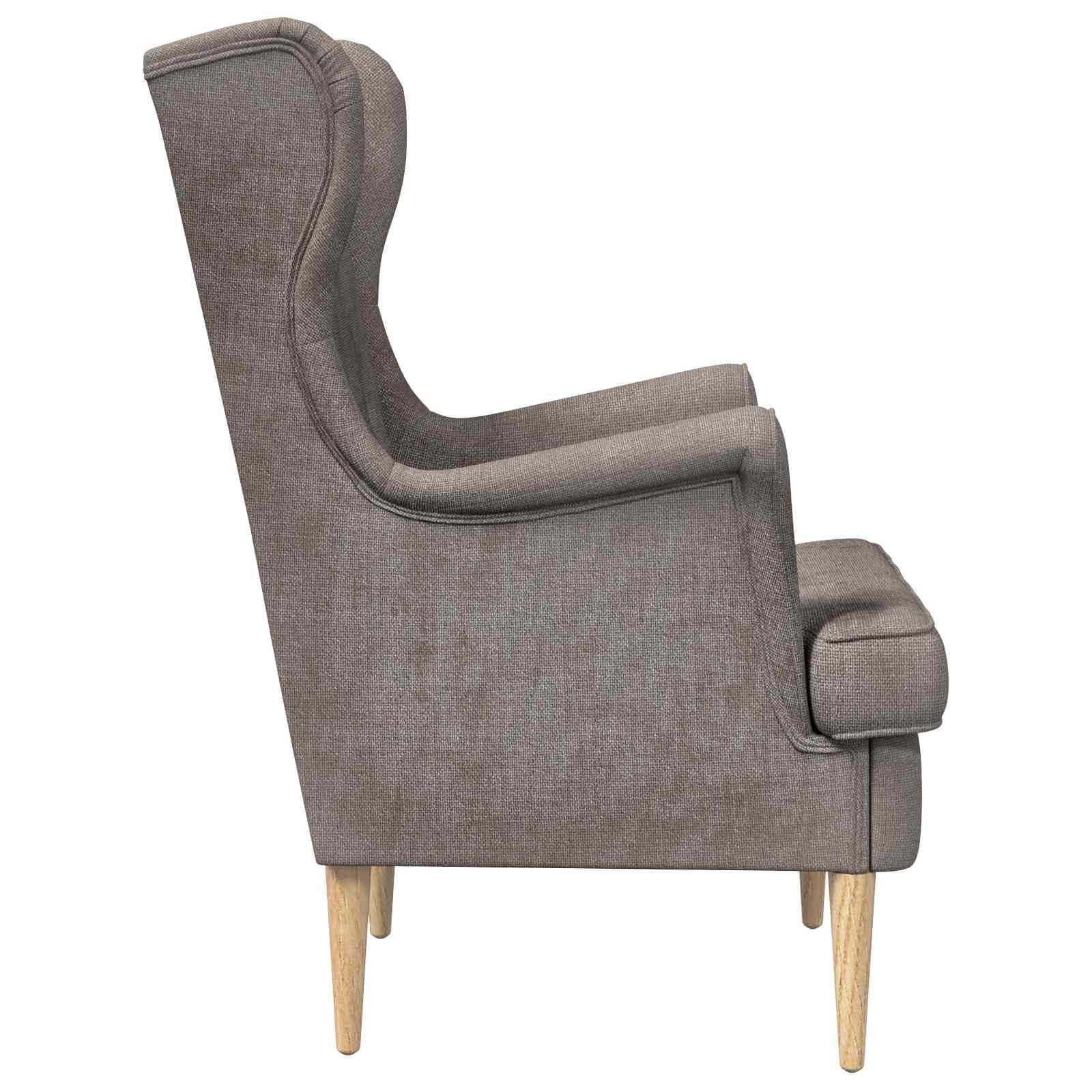 Poltrona moderna in tessuto con telaio in metallo e base legno per