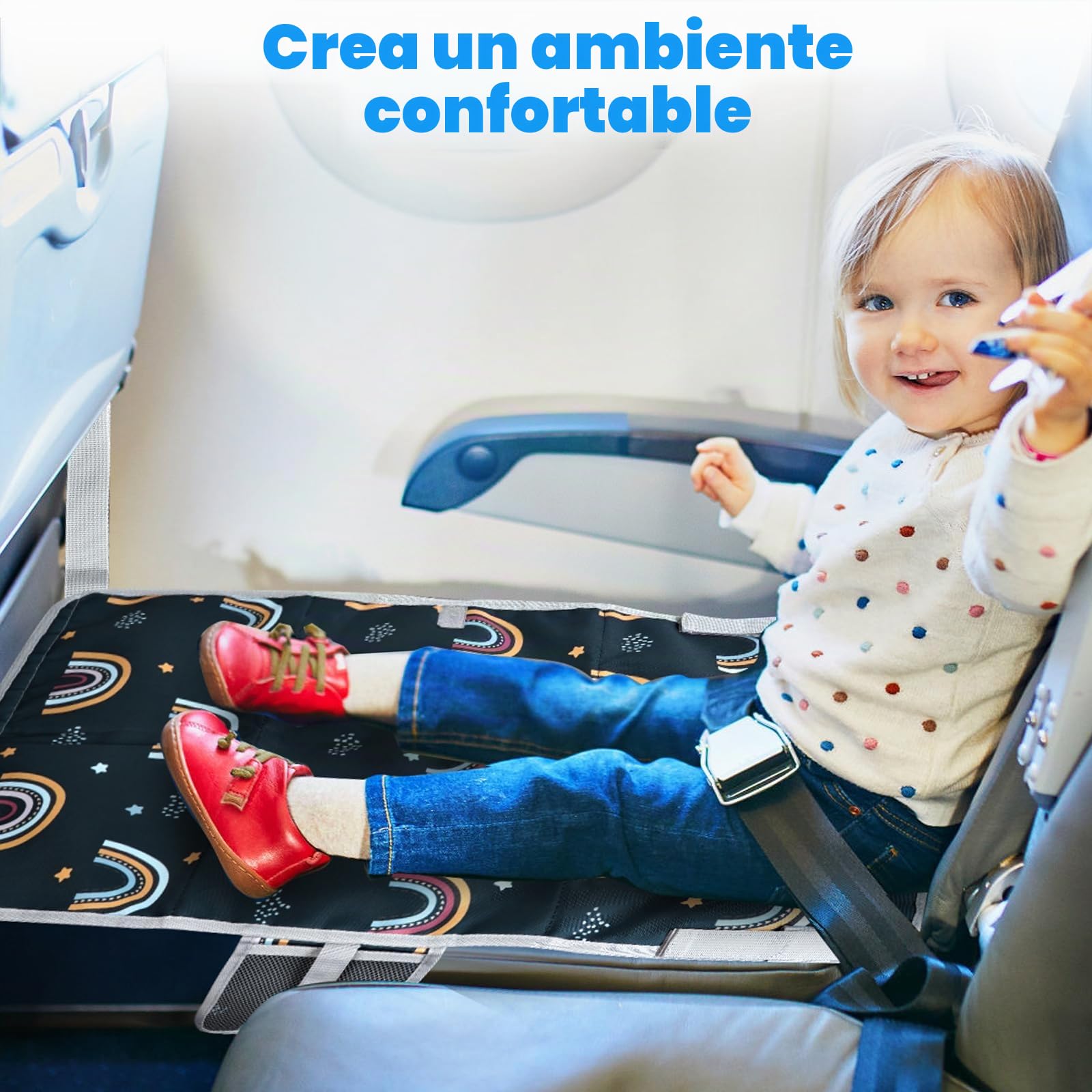 Reposapiés plano infantil, extensión de asiento para niños, cama de avión infantil, esencial de viaje en avión para niños, hamaca de viaje de avión infantil con bolsa de almacenamiento