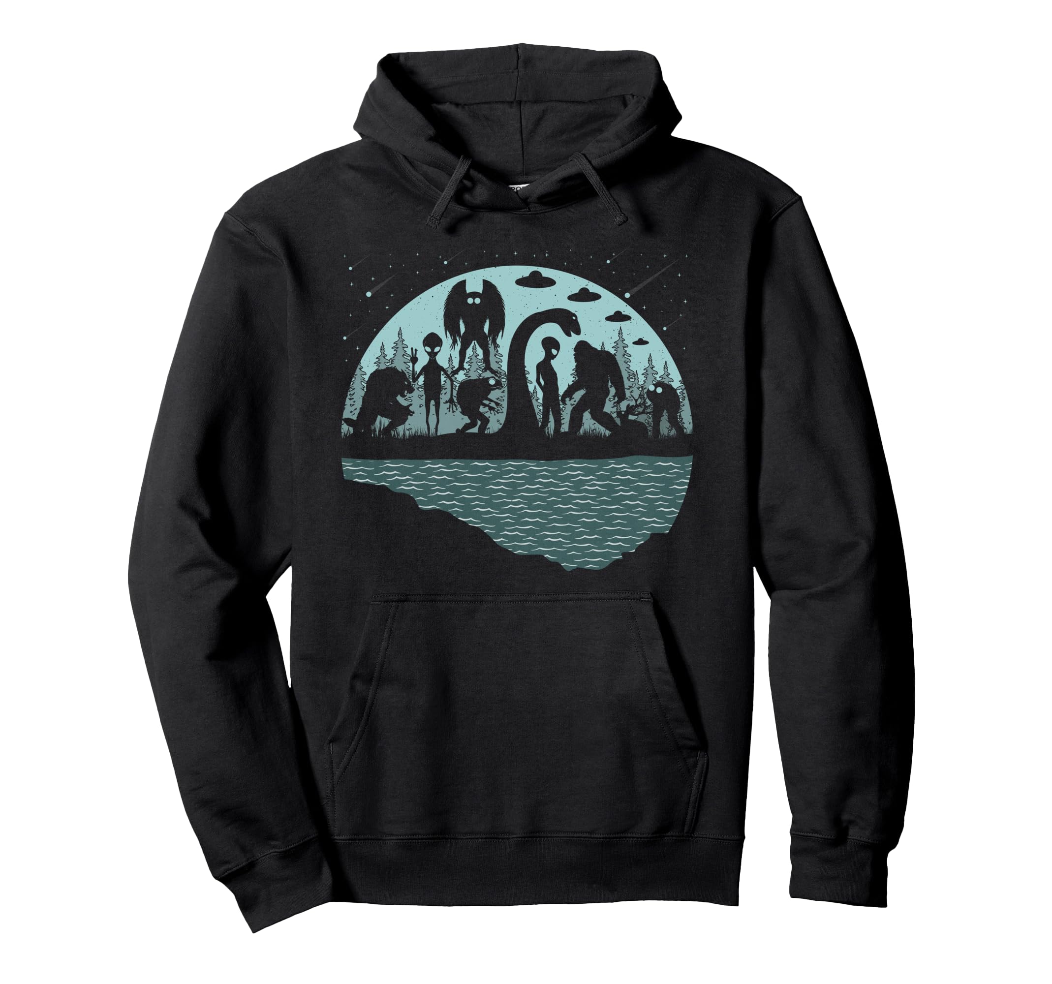 Bigfoot Loch Ness Monster Mothman And Aliens! Funny Cryptid Pullover Hoodie