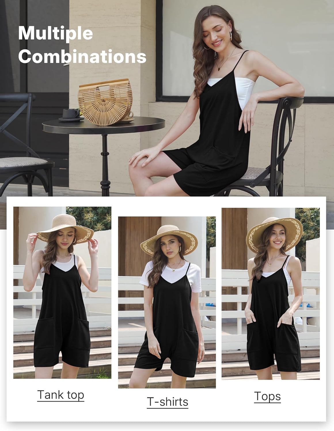 Jumpsuits for Women Shorts Romper Casual Loose Sleeveless Spaghetti Strap Overalls with Pockets 2025 Outfits - Image 4