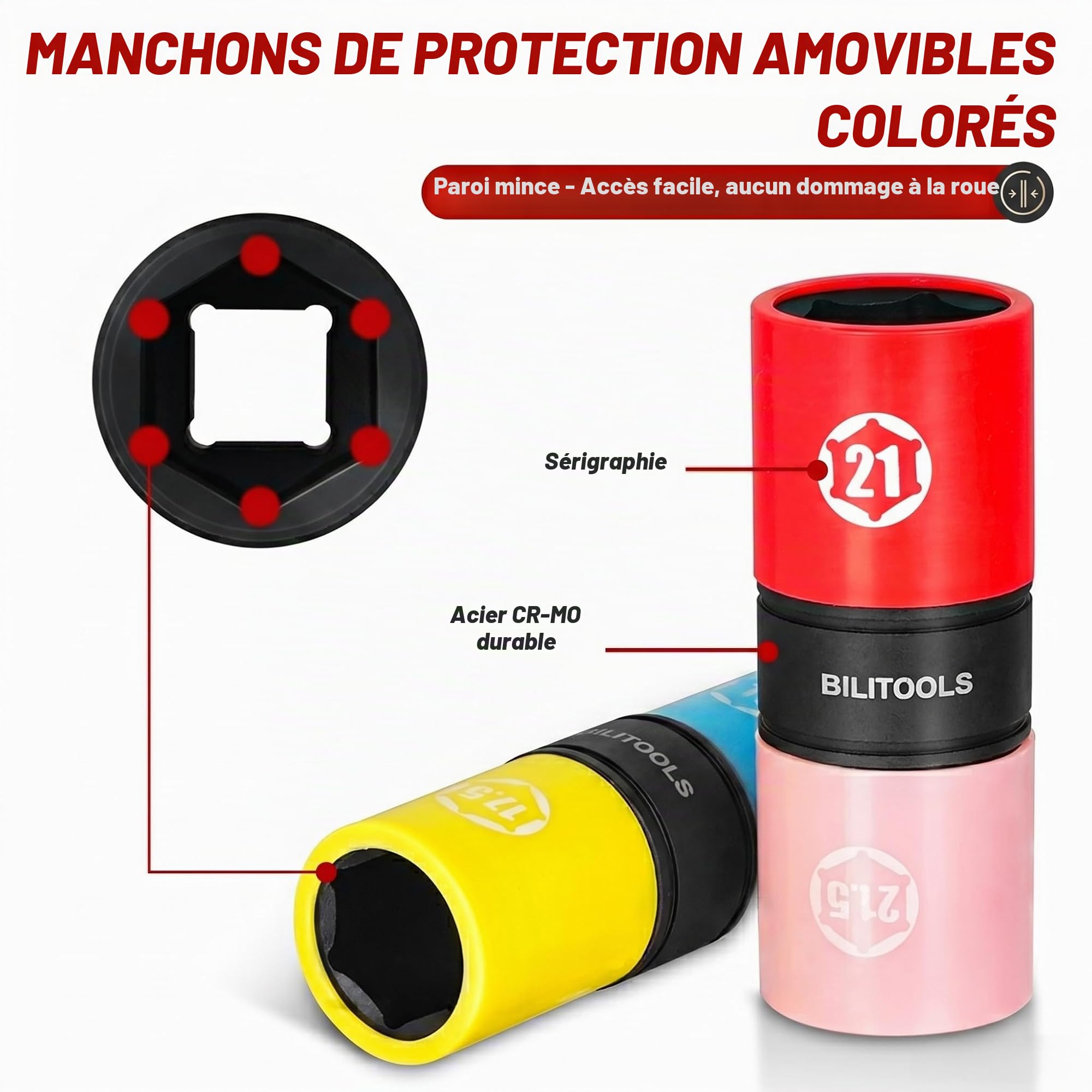 BILITOOLS Jeu de 7 Douilles à Choc 1/2" pour Écrous de Roue Endommagés