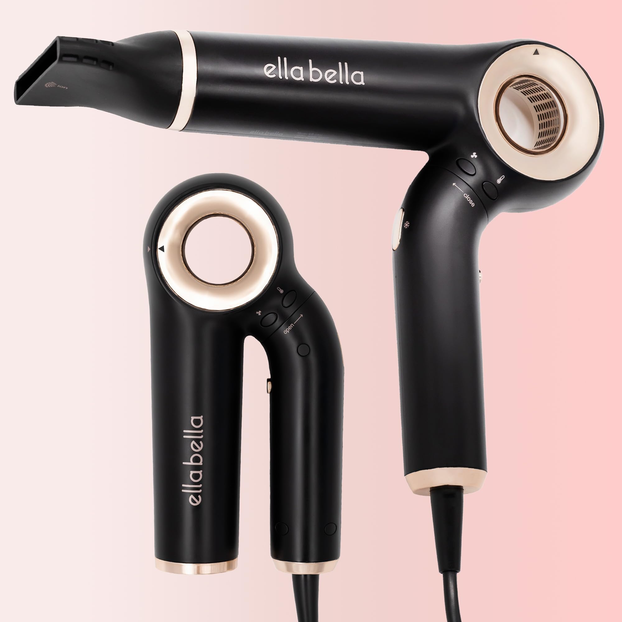 ELLA BELLA® Professional Ionic Hair Dryer (Foldable) • Negative Ion Blow Dryer • Perfect for Travel • Intelligent Heat Control & Rapid Drying Speeds • Lightweight Design • Low Noise Technology