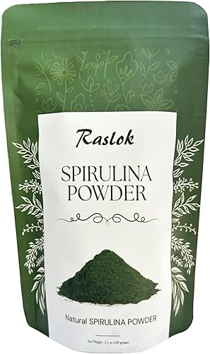 Raslok Polvo de espirulina pura, apoyo inmunológico y antioxidantes, sin relleno y sin OMG, rico en proteína vegana (3.52 onzas)