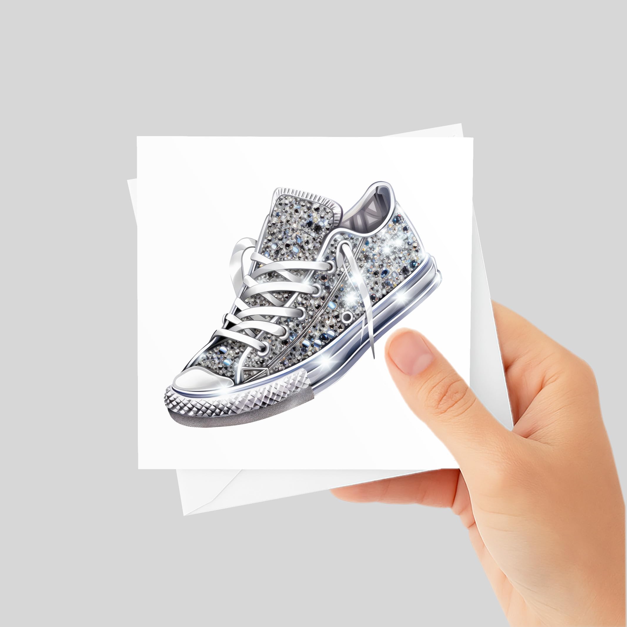 Unique 5.5x5.5 Sneaker Greeting Card with Sparkly Jewel Illustration - Perfect for Sneaker Lovers, Birthdays, and Special Occasions